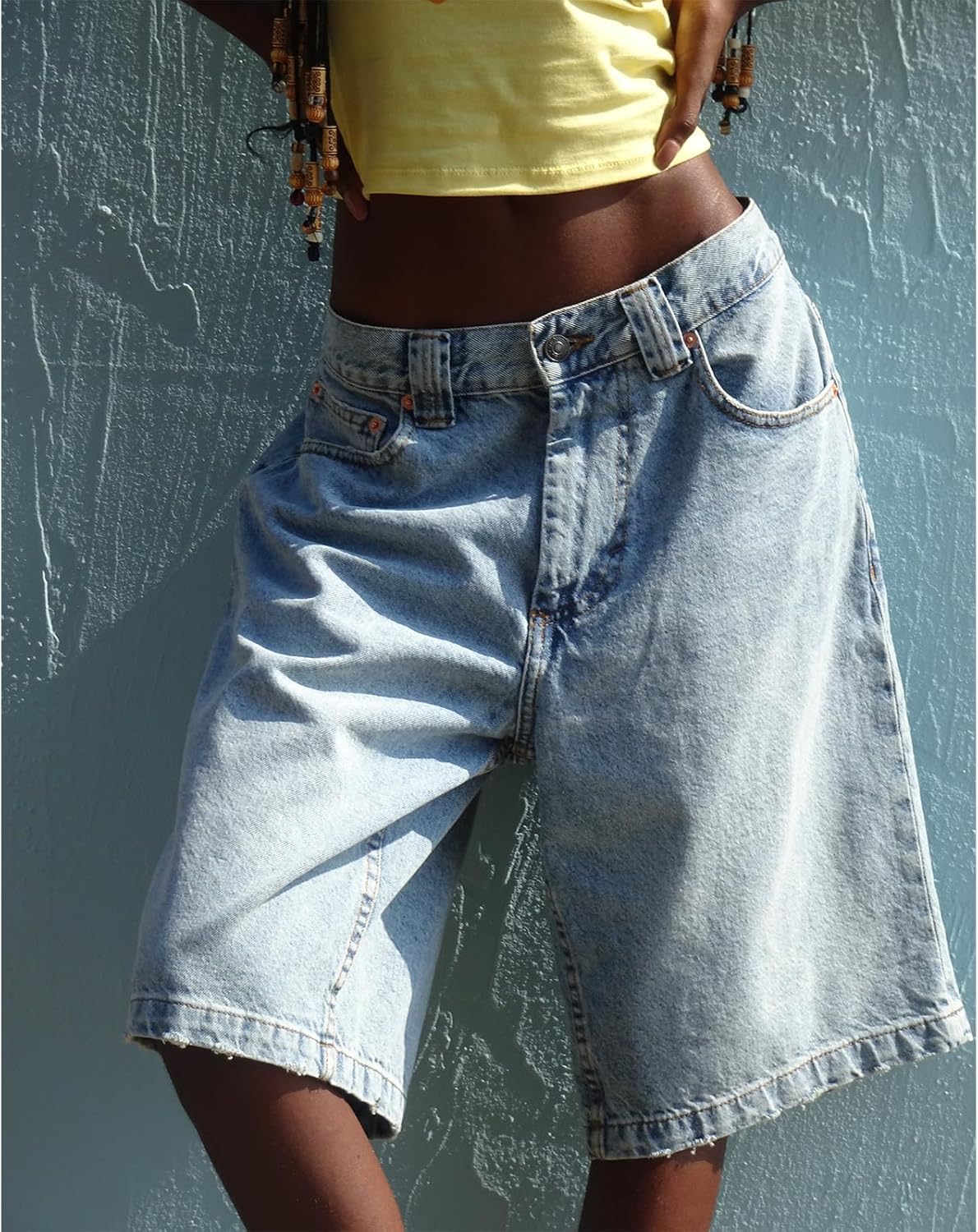 Knee Length Baggy Jorts Women Straight Leg Denim Bermuda Shorts Low Rise Jean Shorts with Pockets - Image 3