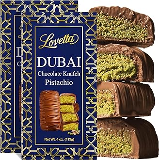 Lovetta Dubai Milk Chocolate Bar Pistachio Knafeh - Luxury Rich Chocolate, Individually Wrapped Fresh, Premium Pistachio Cream Katafi Filling (2 Pack)