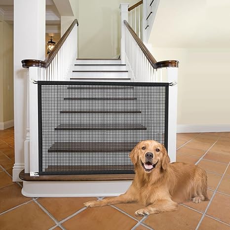 Dog Gate for Stairs Pet Gates for The House: Dogs Screen Mesh Gate for Doorways Stairways Indoor 29 inches Tall, 38 inch Wide, Fits 32-35 inch Openings