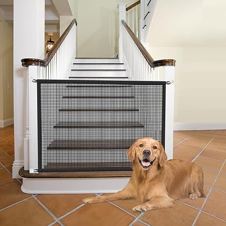 Dog Gate for Stairs Pet Gates for The House: Dogs Screen Mesh Gate for Doorways Stairways Indoor 29 inches Tall, 38 inch Wide, Fits 32-35 inch Openings