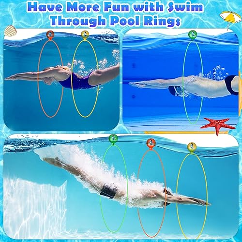 Miniatura 6 de Anillos para nadar a través de la piscina juguetes para niños anillos de buceo para piscina de alta estabilidad no requiere montaje anillo de