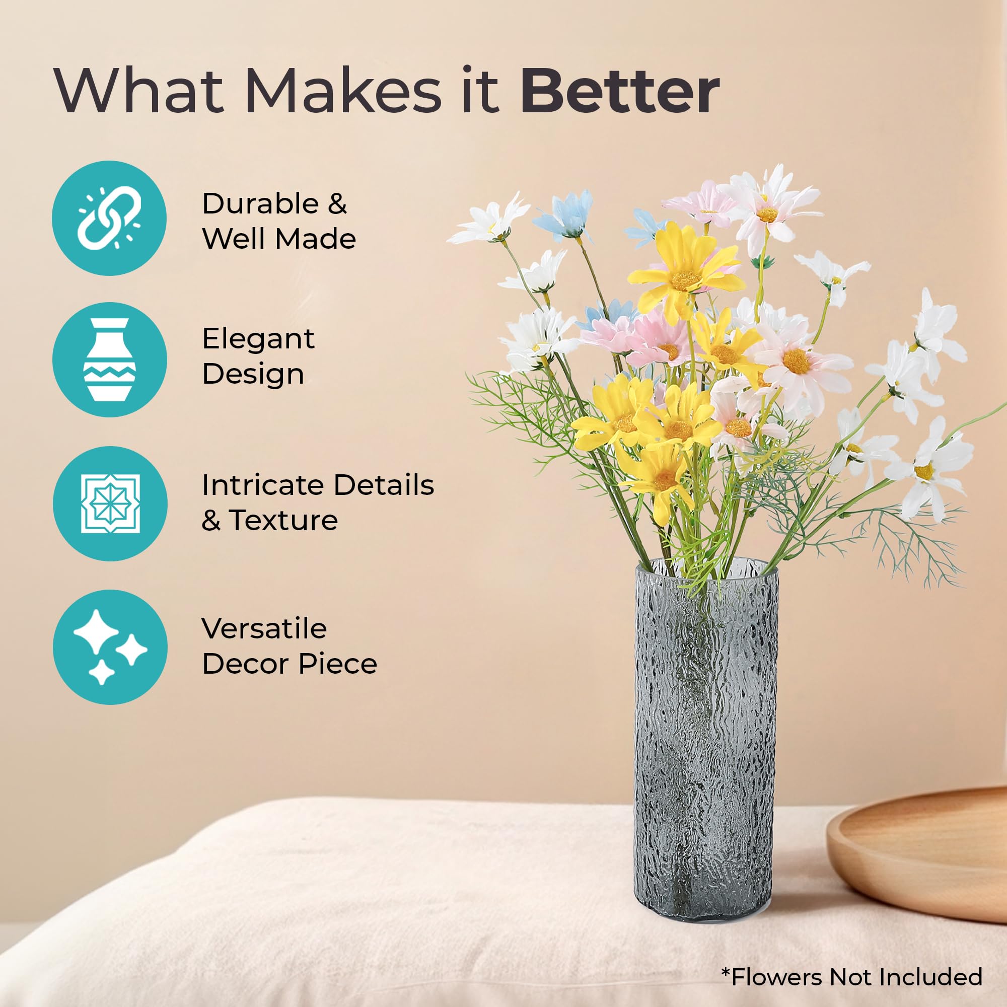 The Better Home Flower Vases for Home Décor (2Pcs-24cm) | Vases for Living Room, Temple, Office Table, Reception Area | Glass Flower Vase Home Décor Items 1