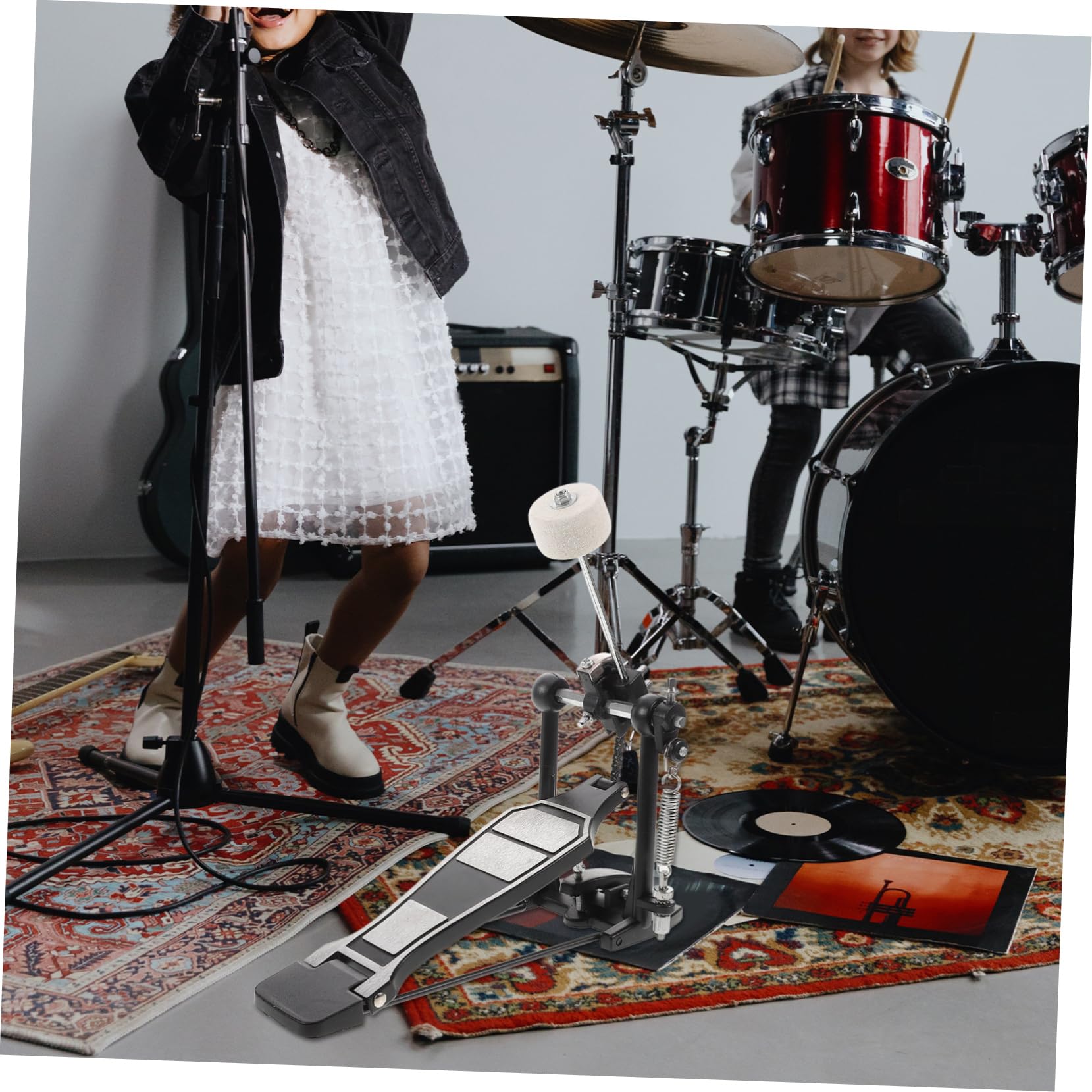 HANABASS Pedale per Batteria Jazz con Movimento a Catena Singola in Lega di Alluminio Nero Pedale Singolo Portatile Accessorio con Chiave per Tamburo Adatto a Batteria Acustica
