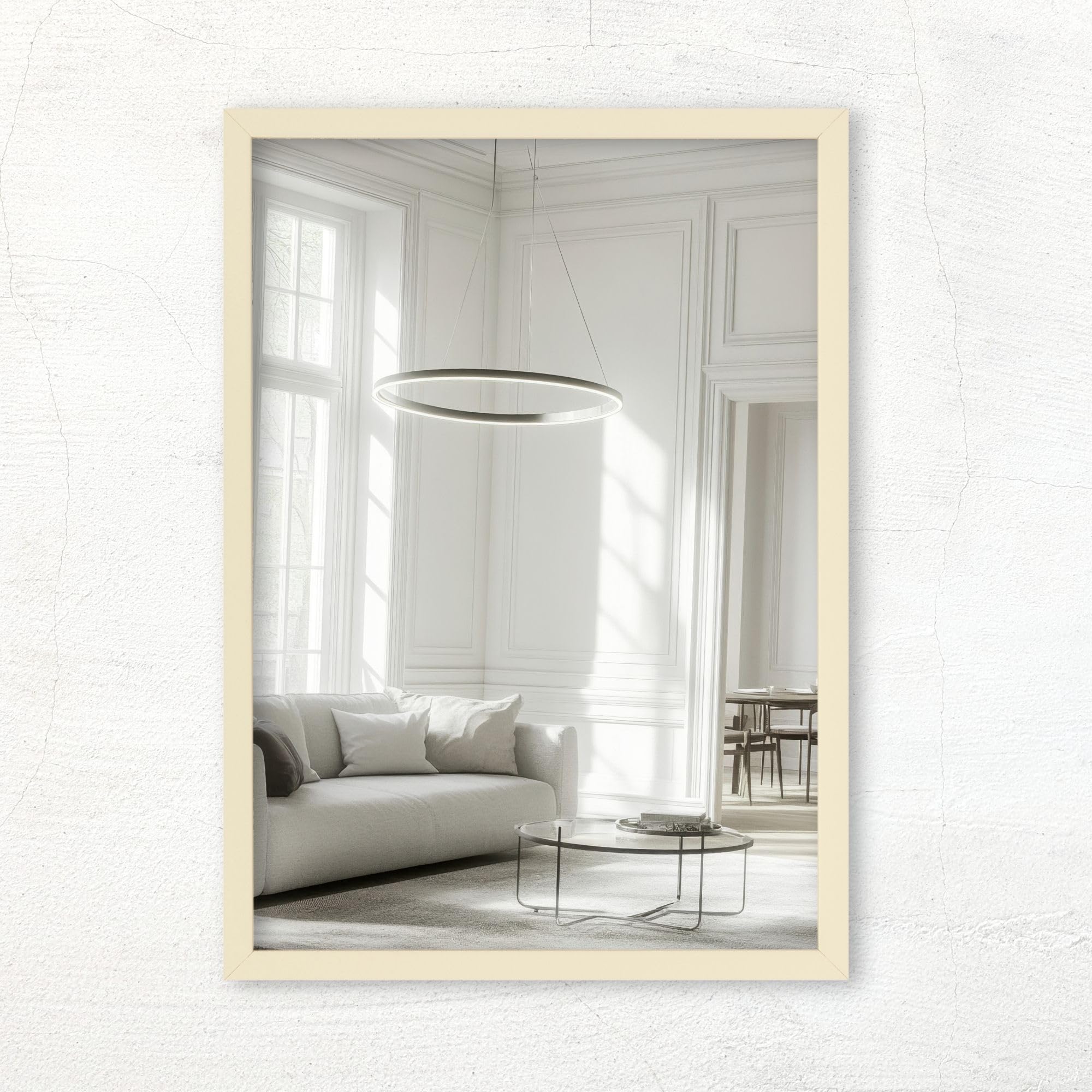CLAMARO Vision Wall Mirror 80x85 cm Beige with Frame, 300+ Sizes Selectable, Real Glass Mirror Installable in Portrait & Landscape Format - Handmade in Germany