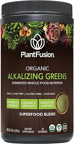 PlantFusion Alkalizing Super Greens Powder - Mezcla de superalimentos en polvo de verduras fermentadas con enzimas digestivas, probióticos y fibra