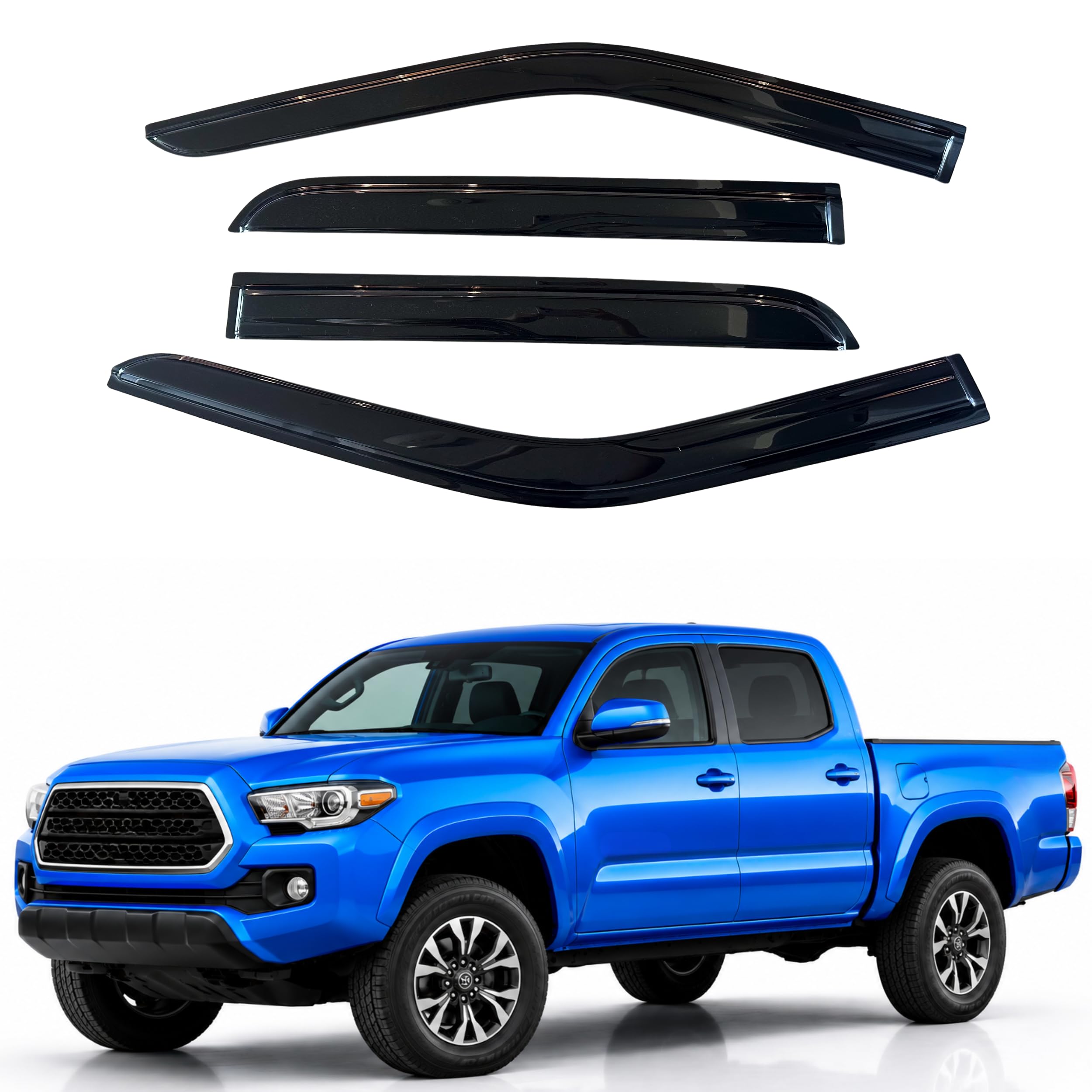 IG Window Visors Fit for 2016-2023 Toyota Tacoma Double Cab, Out-Channel Rain Guards Vent Wind Deflectors 4PC, Truck Accessories for 16-23 Tacoma Crew Cab (Full-Size Cabs Only)