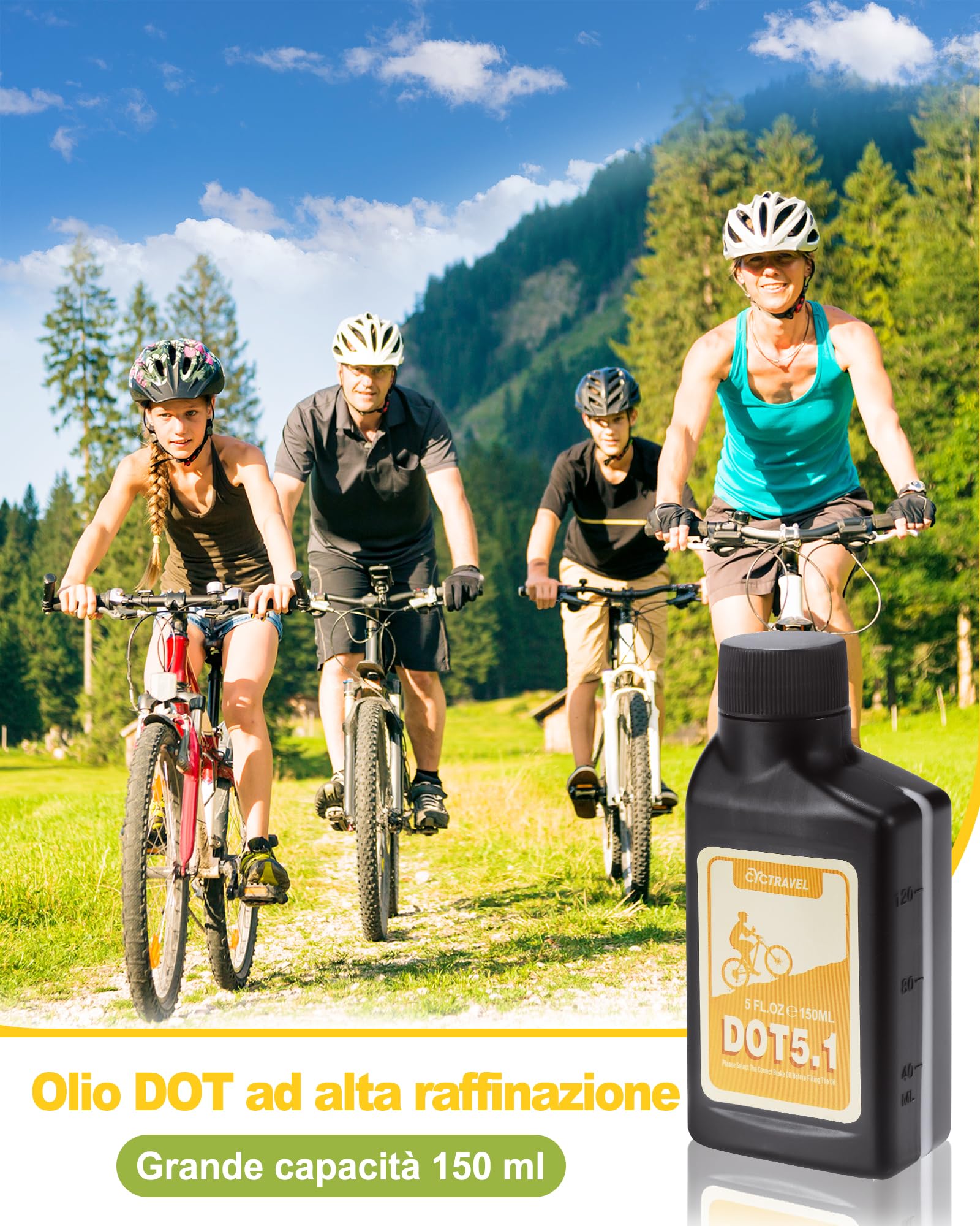 Kit Spurgo Freni per Freni a Disco Idraulici Sram, Avid. Kit Spurgo Freni Idraulici per Bicicletta, Inclusi Adattatori in Metallo e Liquido Freni DOT 5.1 ad Alte Prestazioni da 150 ml