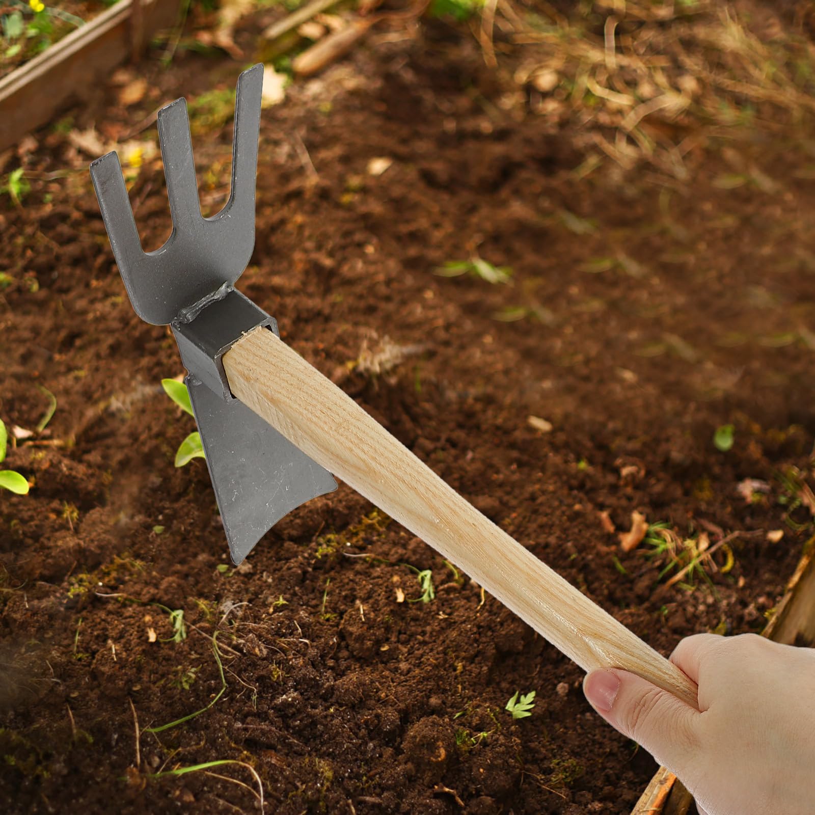 DOITOOL Set 2 Pezzi Attrezzi per Orto Piccola in Acciaio Manganese e Manico in Legno, Antiscivolo per Giardinaggio All'aperto