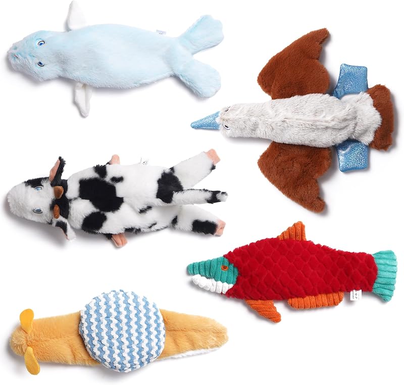 Squeaky Dog Toys, 5-Pack Crinkle Plush Toys, No Stuffing Dog Toys for Small Medium Large Dogs, Boredom Relief