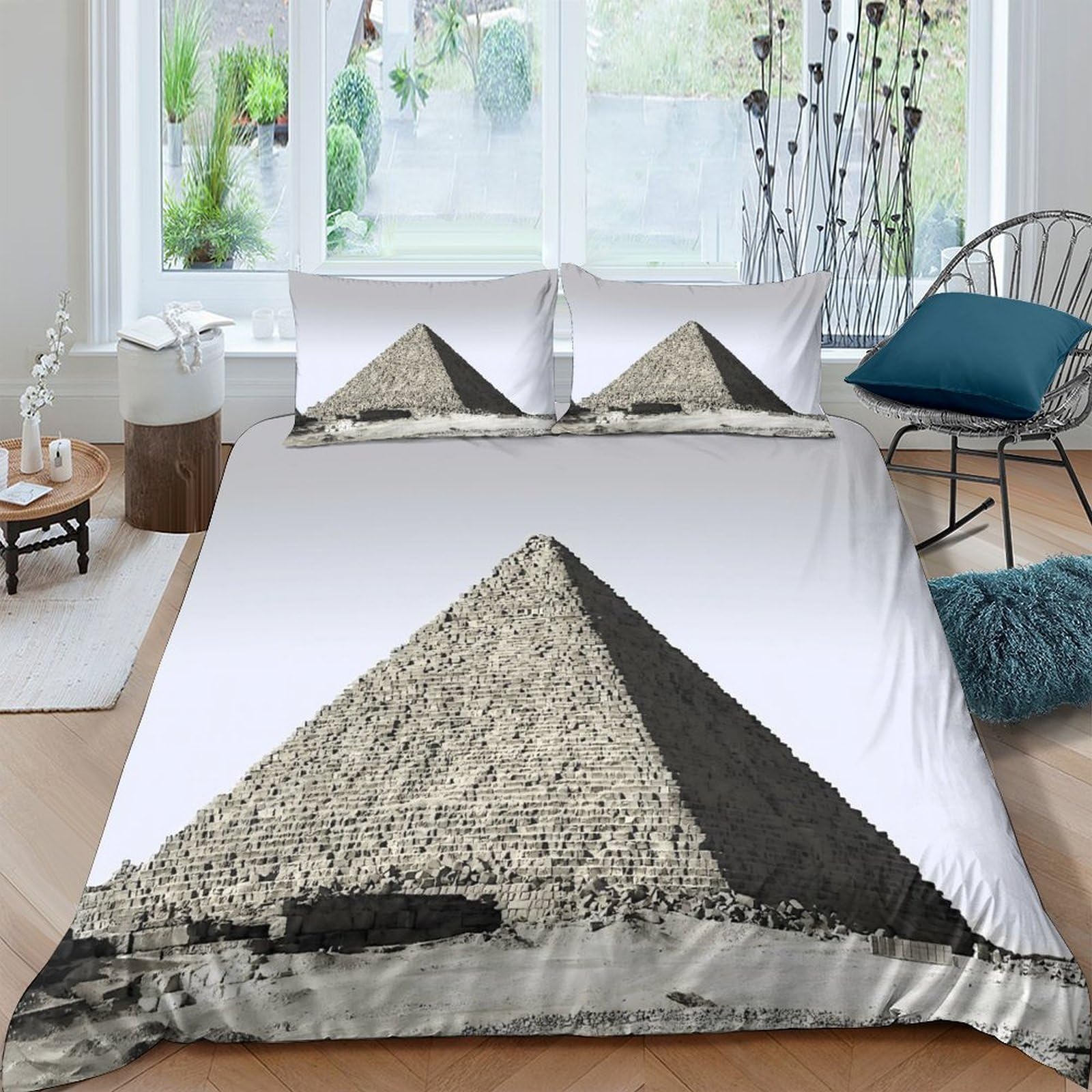 Ctjqhvkz Style-2 3D Printed Pyramid Sandstone Fitted Sheet Microfiber Soft Breathable Geometric Mattress Cover For Bedroom Dorm Decor Single（135X200cm）