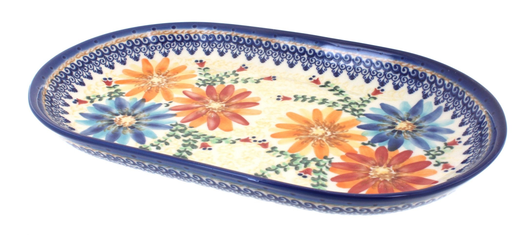 Blue Rose Polish Pottery Autumn Burst Large Oval Dish