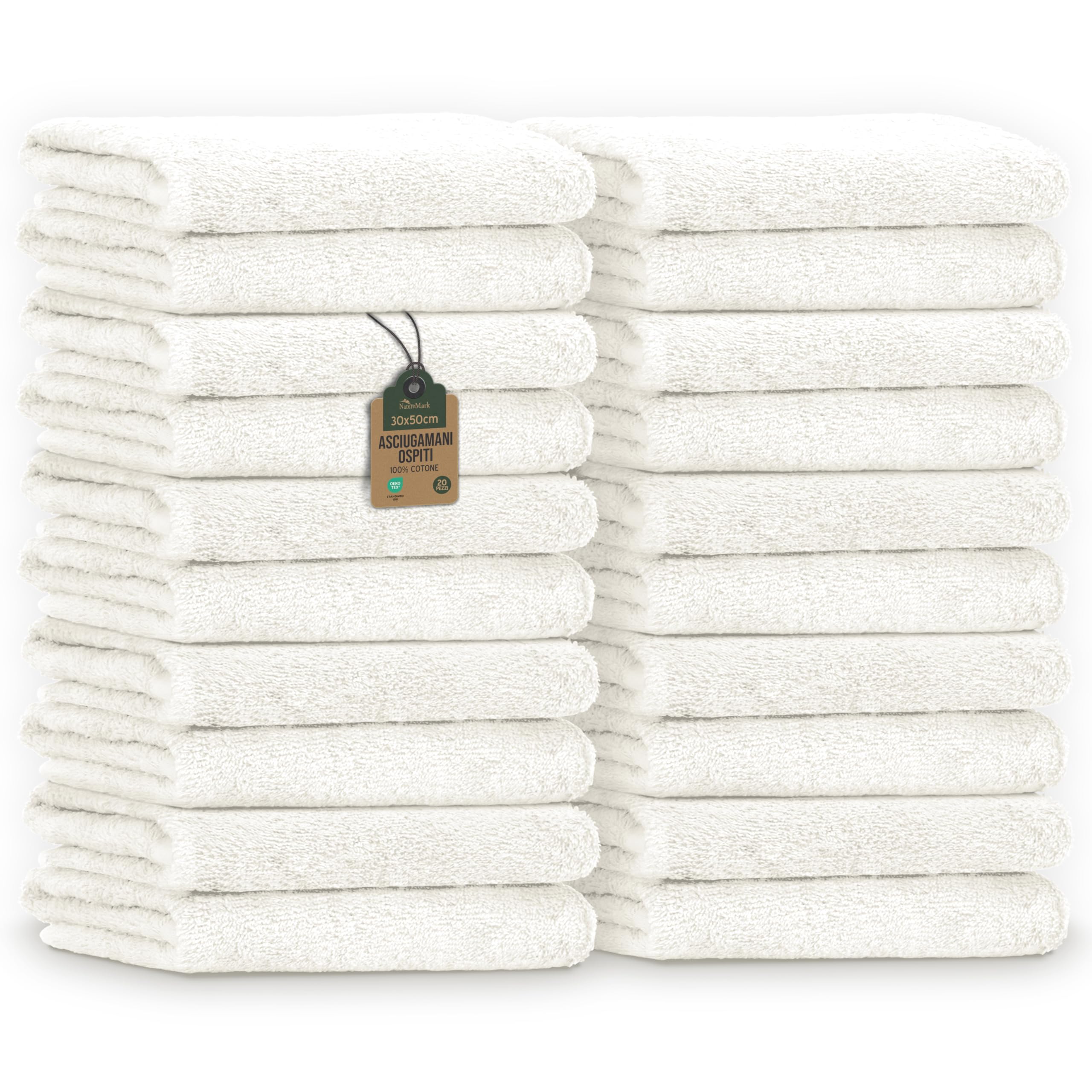 nottoc set asciugamani bagno bianco (bianchi) - 2 asciugamani bagno 70x140 cm + 4 asciugamani 50x90 cm + 2 asciugamani per ospiti 30x50 cm, 100% cotone, assorbenti, morbidi