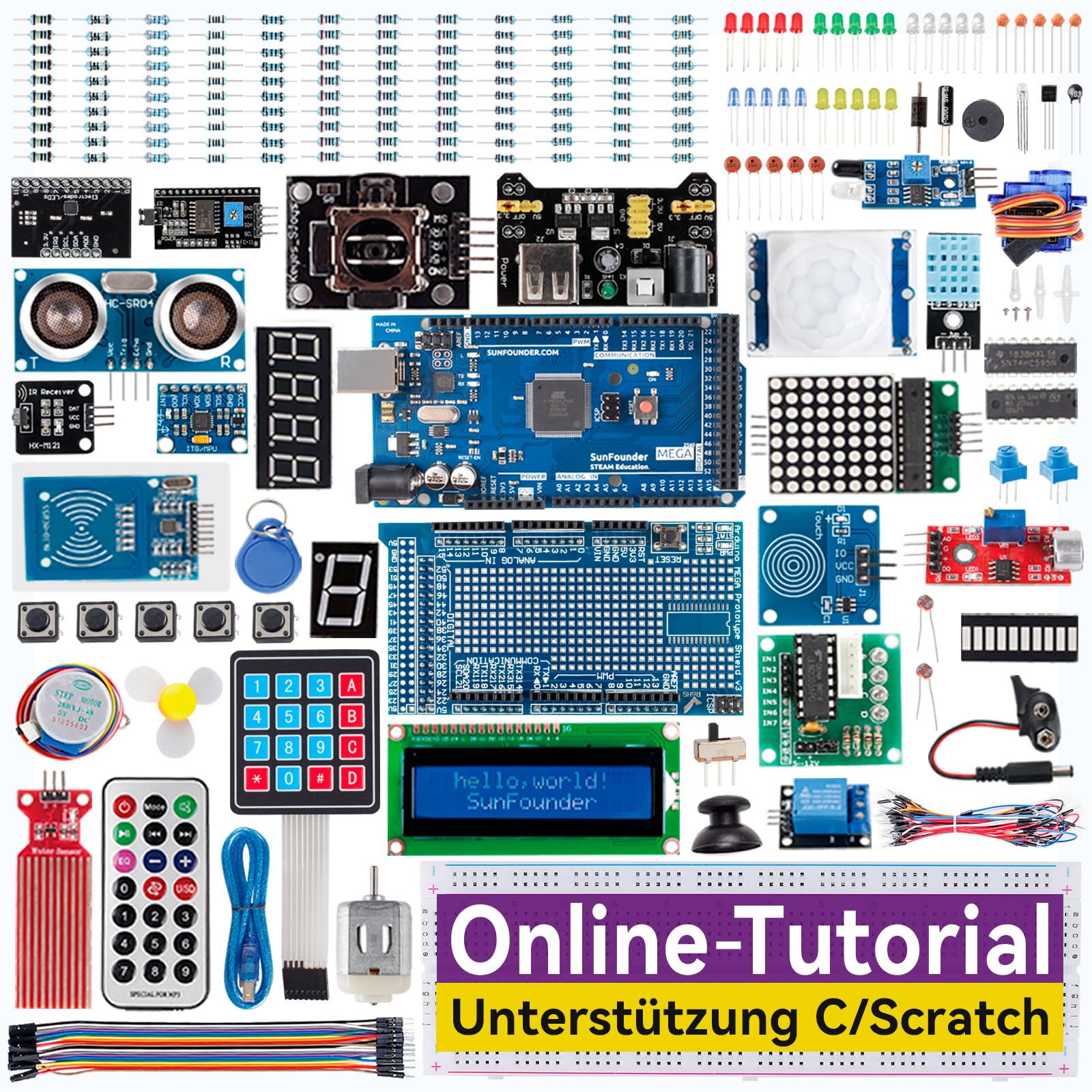 SUNFOUNDER Project Das vollständigste Elektrik Starter Kit, kompatibel mit Arduino Mega R3 Nano,73 Tutorials enthalten