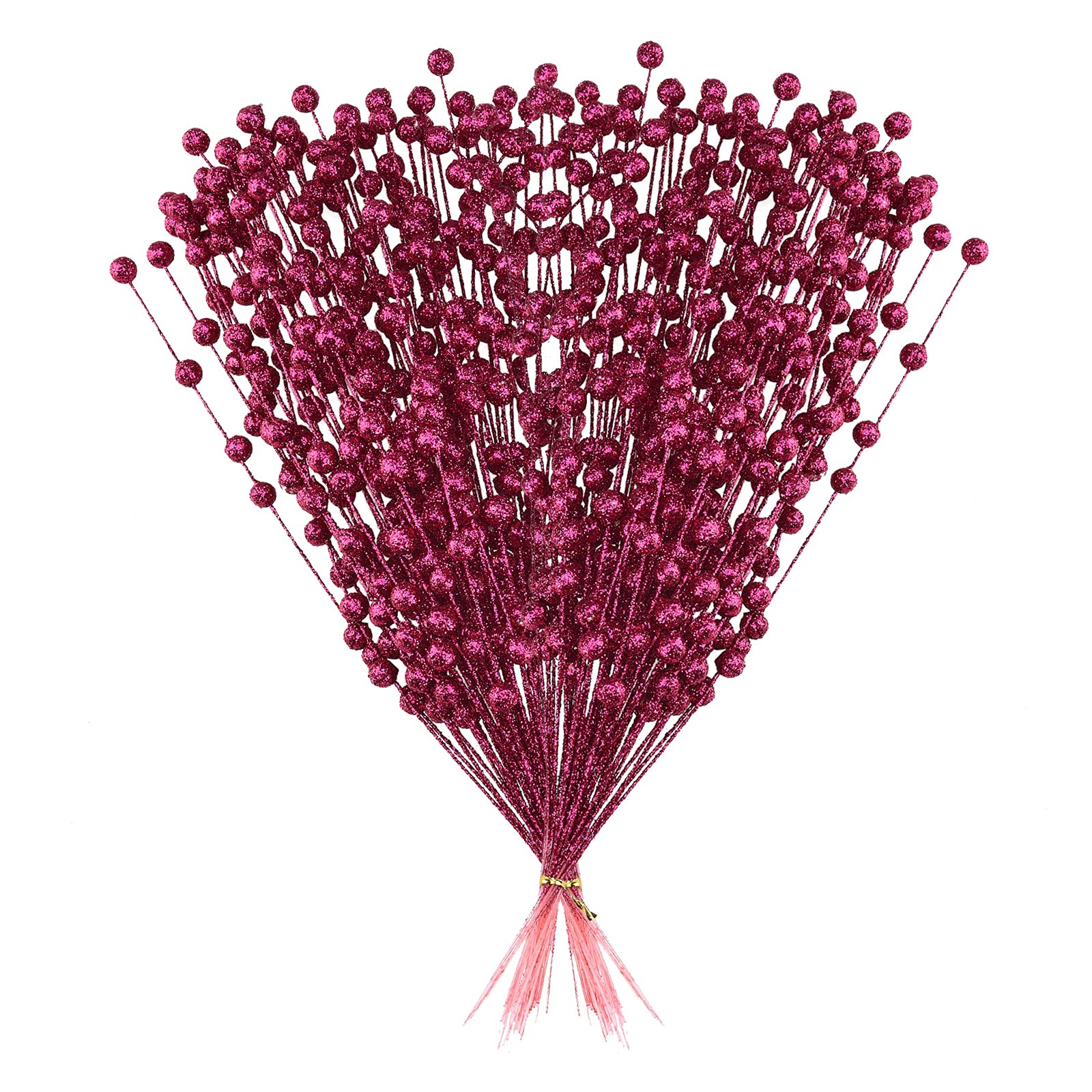 ASSR 100Pack Christmas Glitter Berries Stems,15.7in Fake Christmas Picks Glitter Sticks,Artificial Fruit Berry Picks for Xmas Tree Ornament -Rose red
