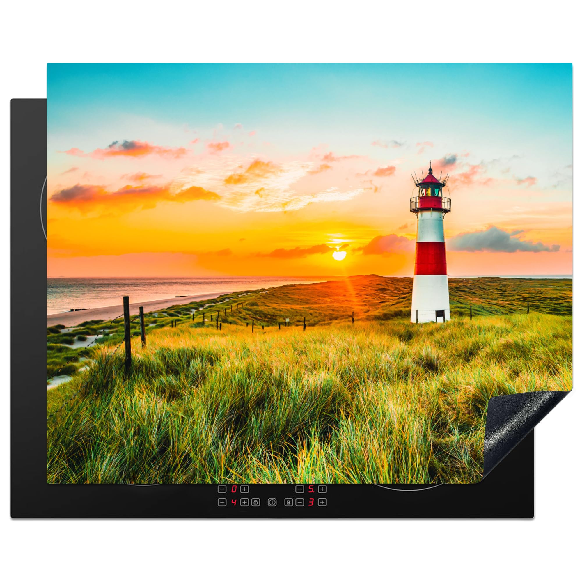 KitchenYeah© Induction Hob Cover Protector Mat 20.5"x25.6" / 65x52 cm Kitchen Universal Ceramic Covers for Electric Cookers Vinyl Lighthouse - Nature - Sun - Landscape - Grass - Beach
