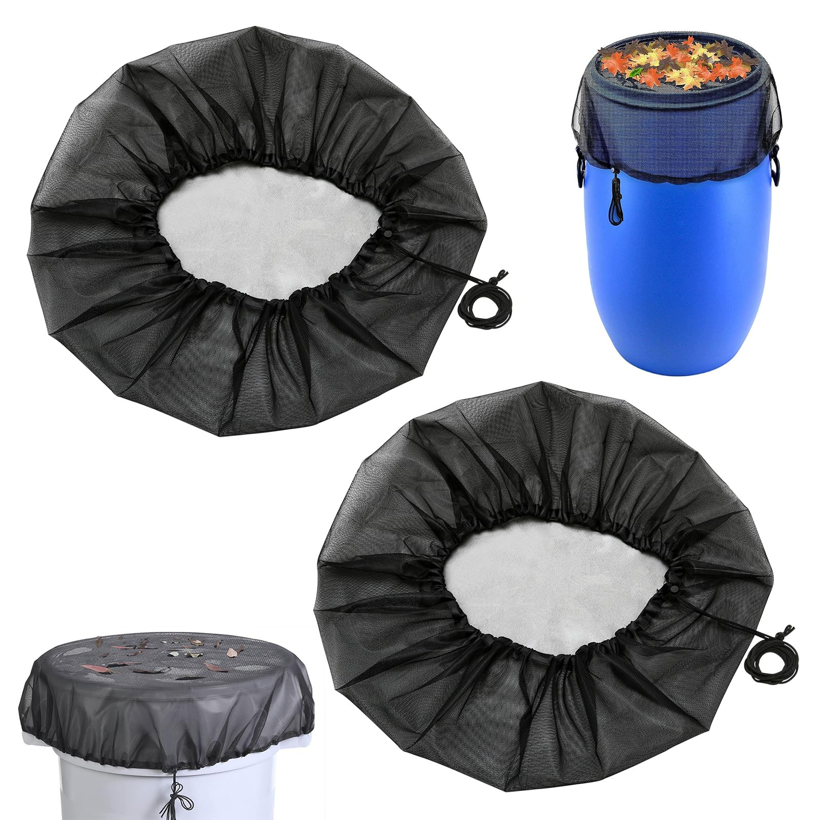 Filet Tonneau Eau de Pluie Ronde 95cm, Protection Réglable avec Élastique pour Jardin