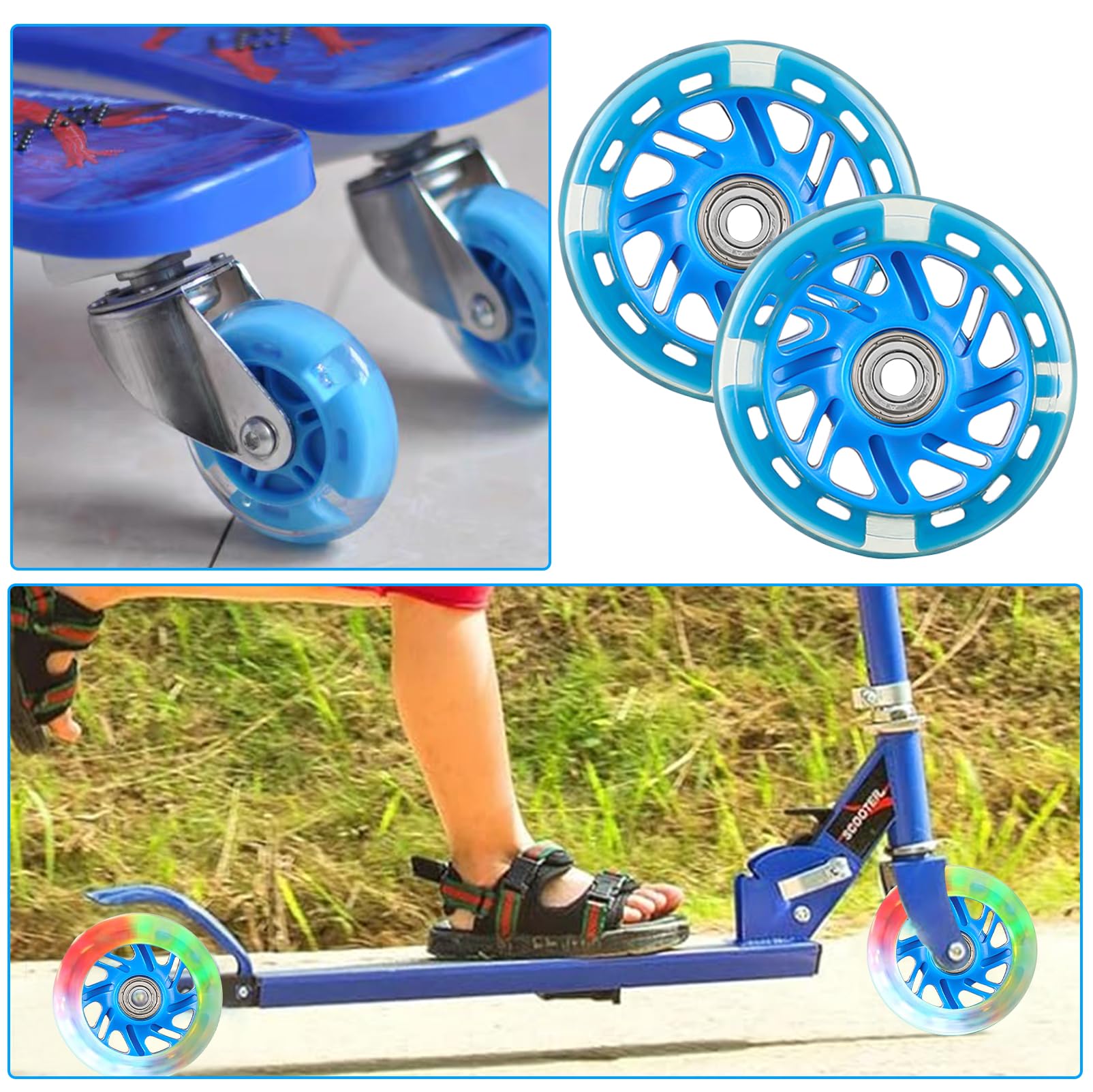 Roues Lumineuses Nizirioo 100 Mm Pour Trottinette – LED, Roulement ABEC-9, Dureté 88A, Lot De 2, Bleu