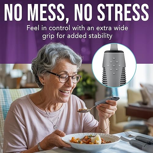 Miniatura 4 de BUNMO Utensilios adaptativos para ancianos, temblores y empuñaduras débiles  Juego de cubiertos de asistencia ligera de 4 piezas con asas de espuma