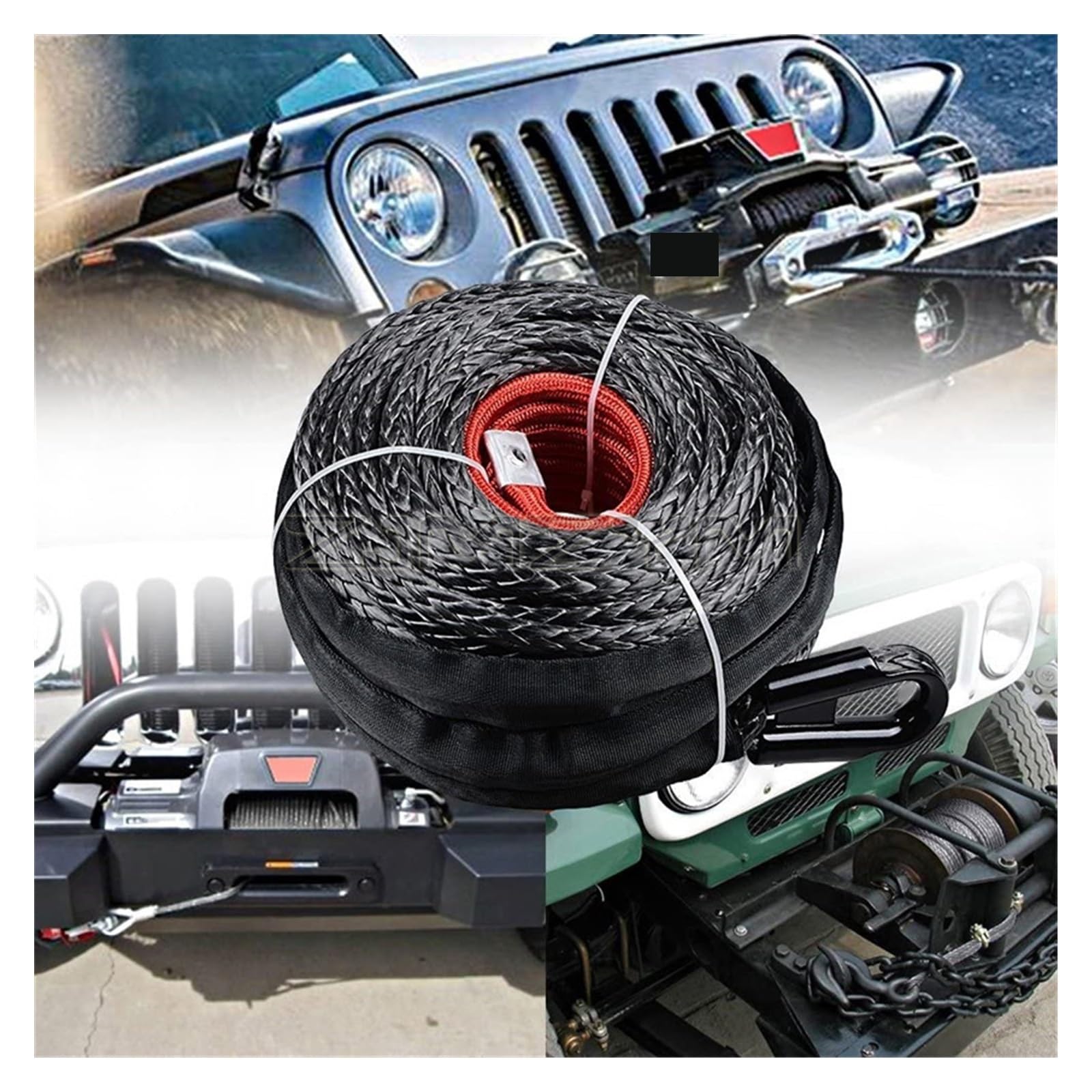 Lina Wyciągarki, Kabel linowy wciągarki z osłoną 9.5mm syntetyczna lina holownicza 29m myjnia samochodowa ciąg konserwacyjny do ATV UTV Off-Road(9.5mm x 23M)