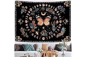 Fowocu Orange Butterfly Moon Flower Tapestry