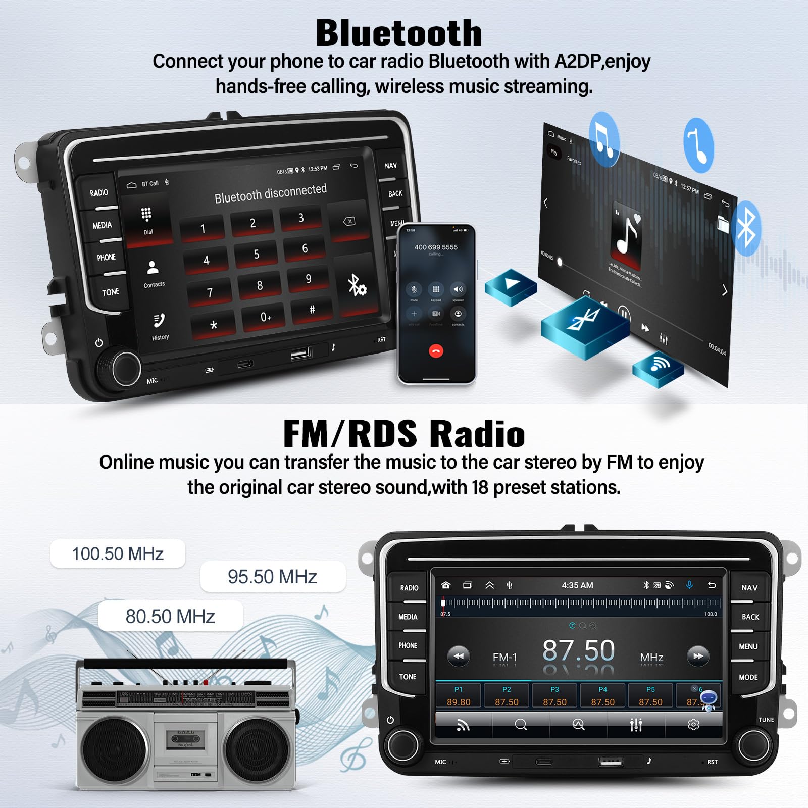 AUTORADIO ANDROID 13 Double 2 Din CarPlay écran Tactile GPS Navi 7" 4G