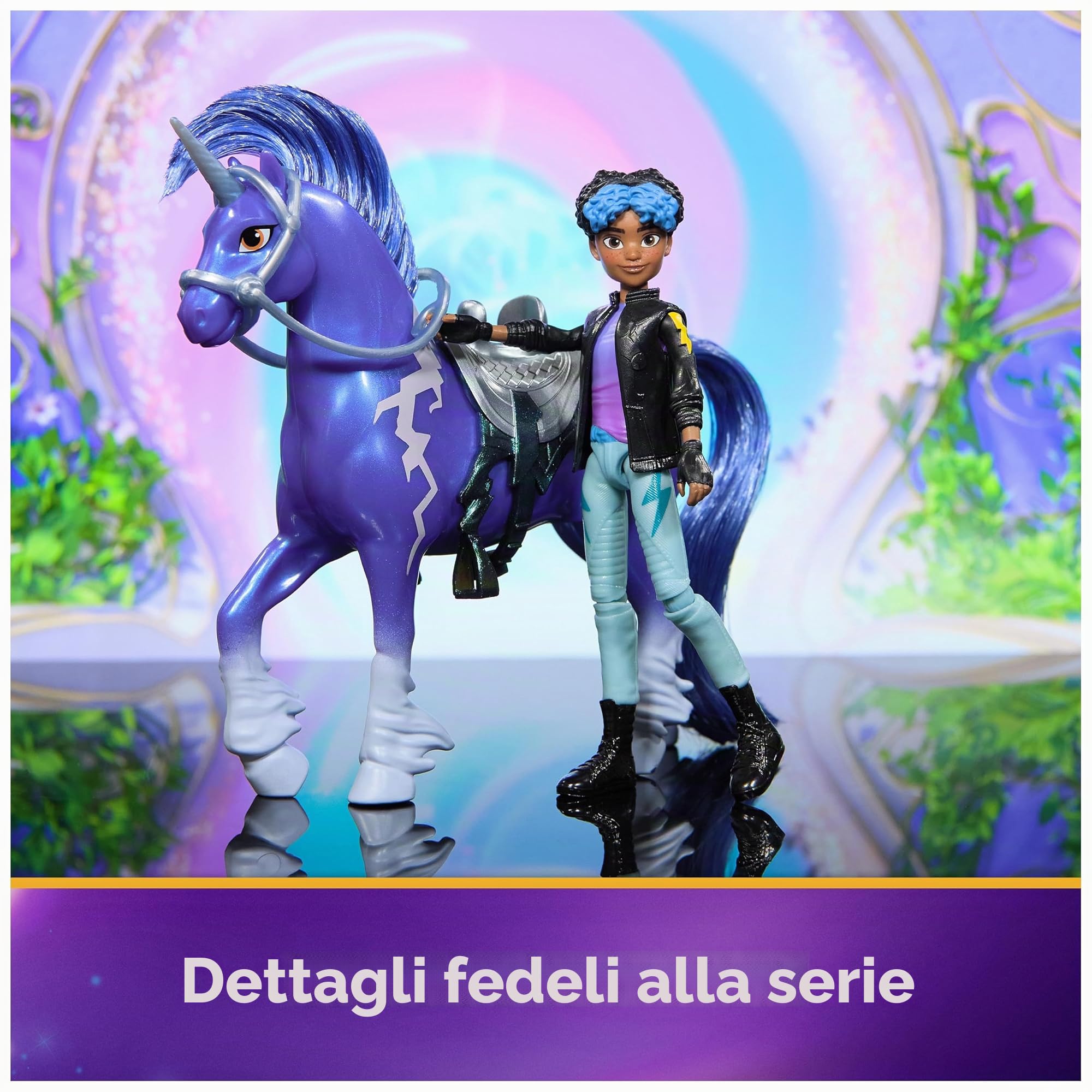 Unicorn Academy Set – Rory e Unicorno Storm con vera criniera e coda e spazzola, circa 12 cm personaggi originali della popolare serie Netflix, per bambini dai 4 anni in su