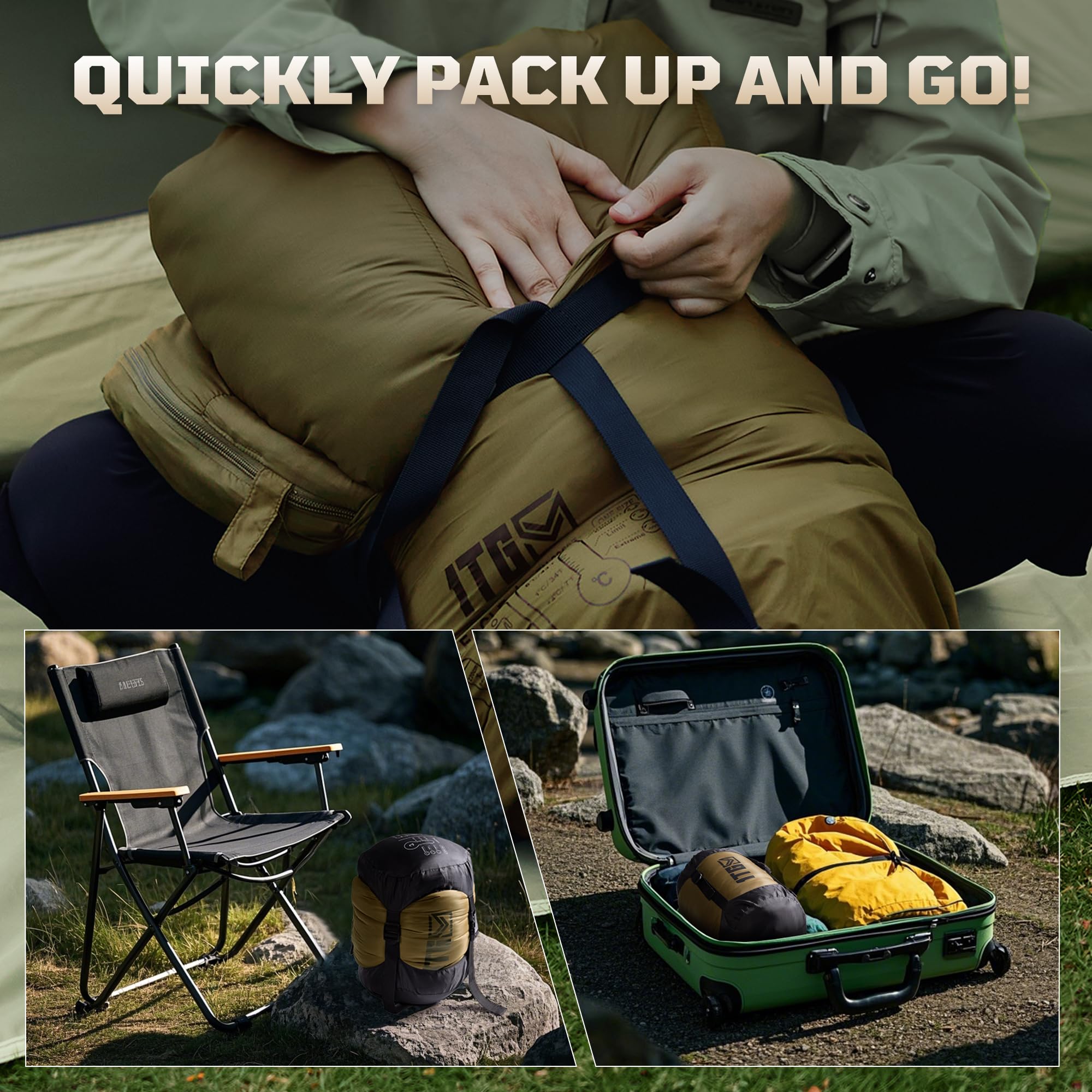 Mummy Sleeping Bag, Ultralight 4‑Season Sleeping Bag for for Adults, Military, Lightweight & Windproof, Cold Weather with Adjustable Hood, Phone Pocket for Camping, Hiking, Traveling
