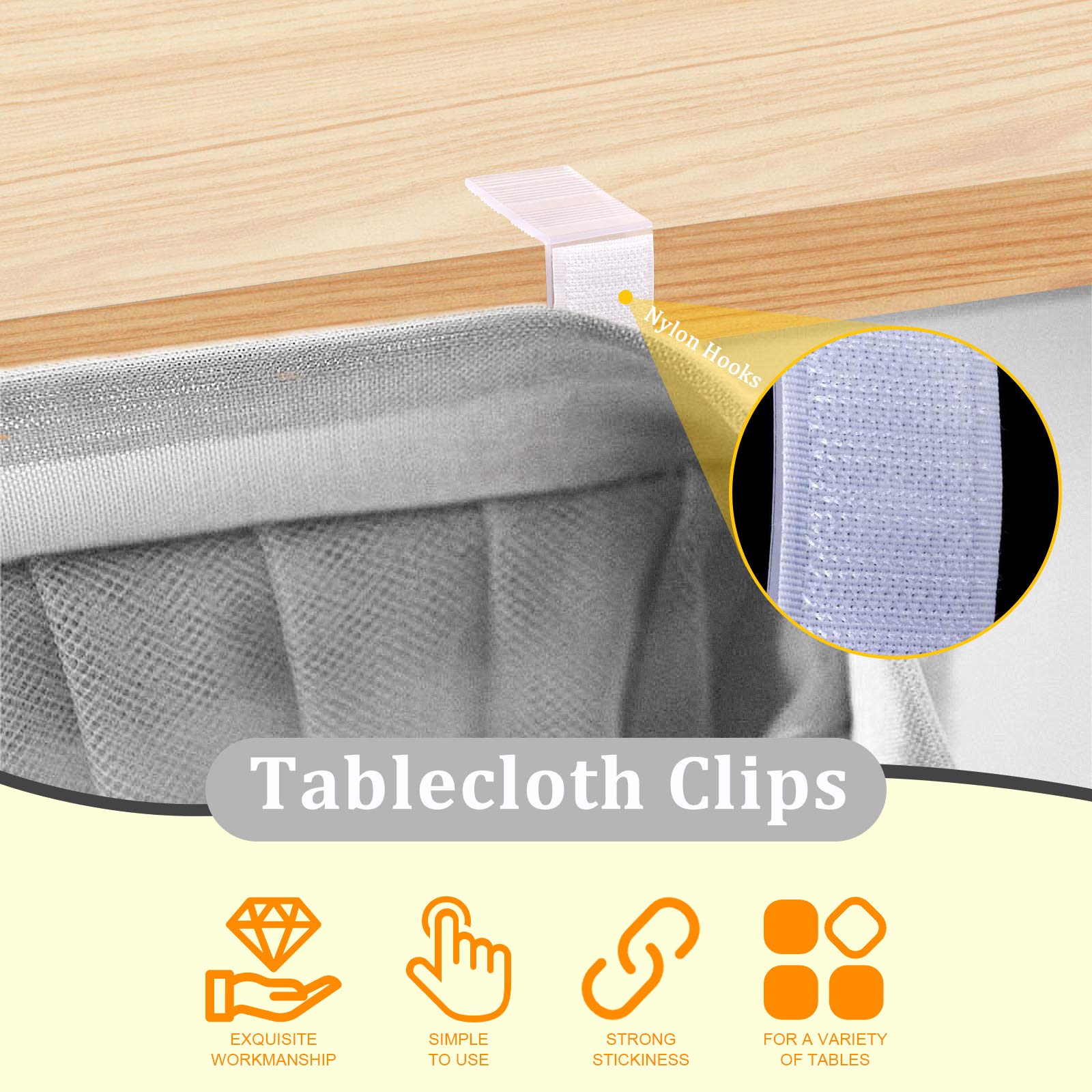 30 clips para zócalo de mesa, clips para mesa de 4,5 a 3,5 cm, con gancho y bucle, ideales para eventos en interiores y exteriores, bodas, reuniones, fiestas, pícnics, banquetes