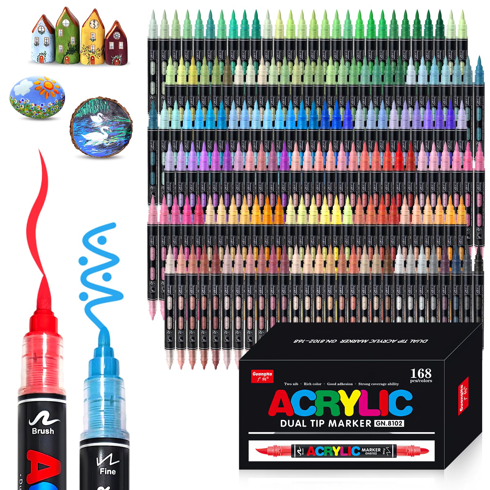 VAKKI 168 Colores Rotuladores Acrilicos, Acrylic Markers Para Colorear Adultos,doble punta Rotuladores Acrílicos, Marcadores AcríLicos, Piedra, CaligrafíA, Madera, Lienzo, Vidrio, CeráMica