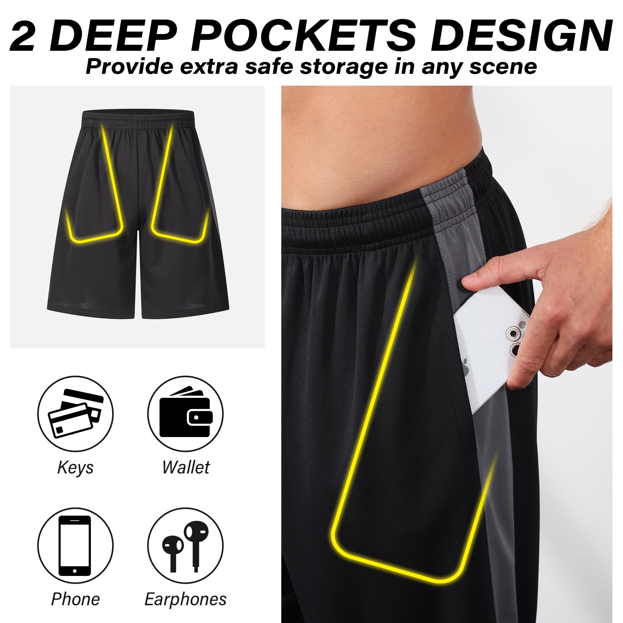 Lange Herren-Shorts, Basketball, Fitnessstudio, schnelltrocknend, Camouflage-Shorts mit Taschen
