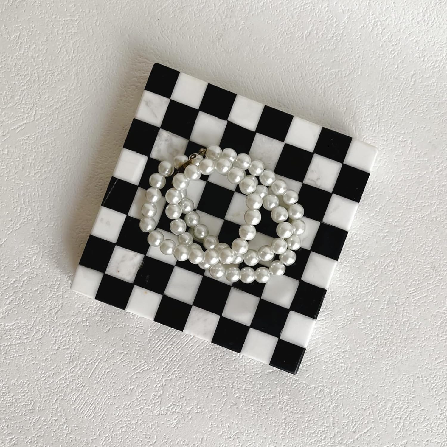 Marble Stone Black and White Checkerboard Square Small Splicing Mosaic Tray Jewelry Dish (Black and White) - Image 6