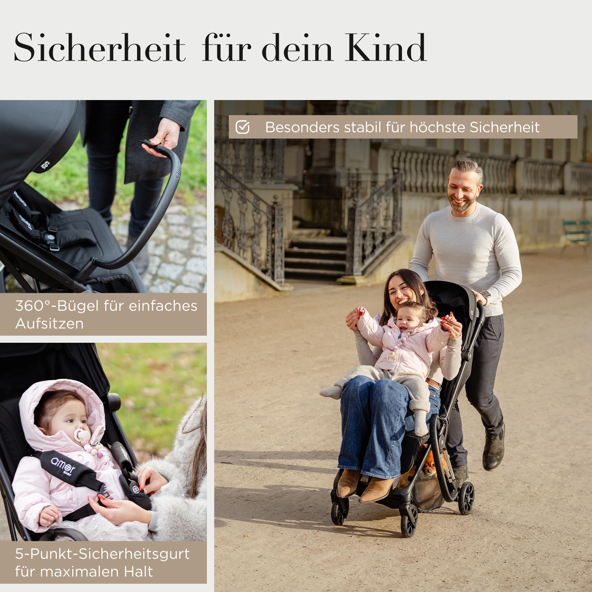 AMOR BABY Reisebuggy leichter Kinderwagen mit Einhand-Faltsystem klappbar kompakt für Reisen Auto Urlaub verstellbarer Sitz