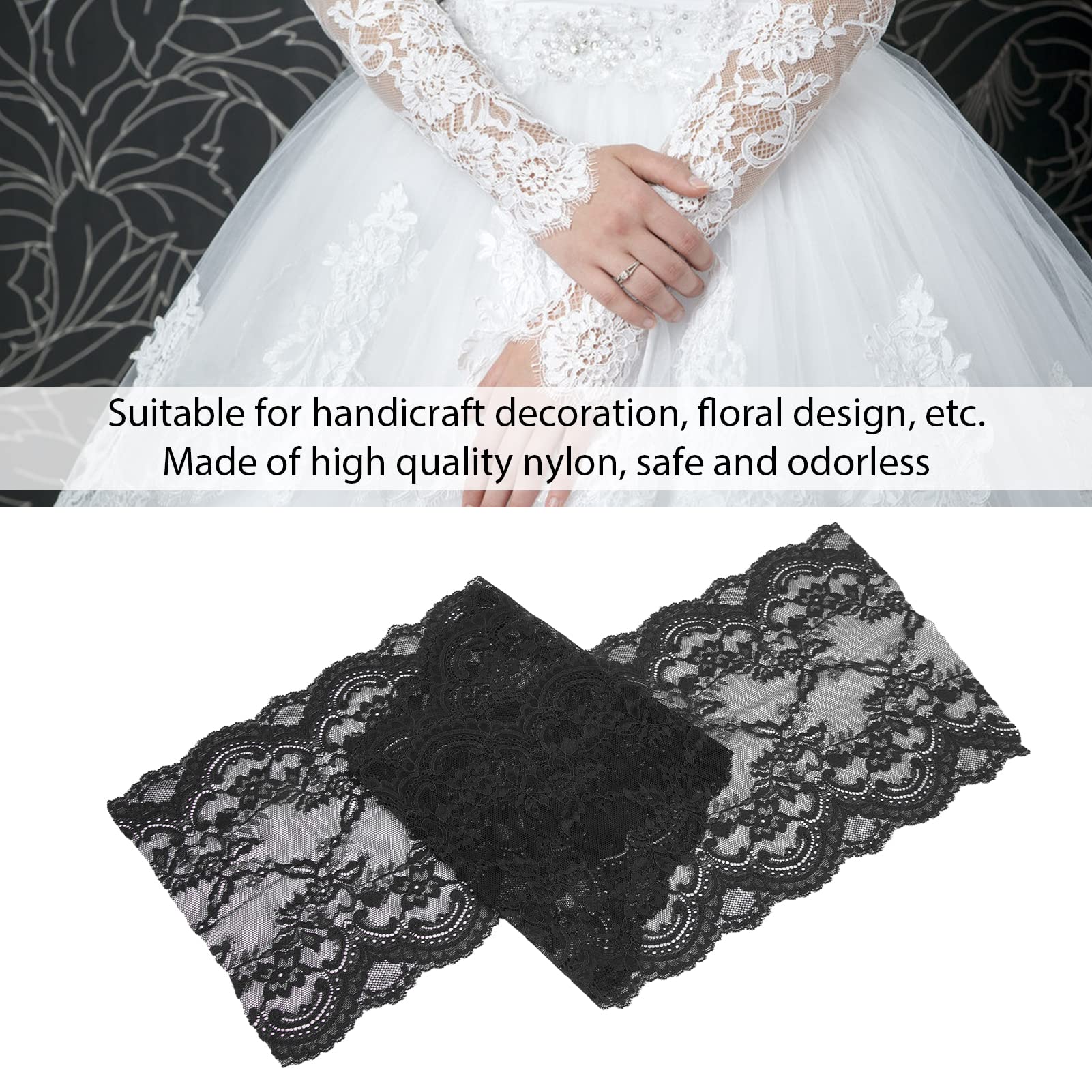 Nastro Elasticizzato in Nylon di Pizzo, Nastro Elastico in (BLACK) | Nastro elastico in pizzo di nylon per decorazioni nuziali Elastico Estensibile Facile da cucire Sicuro e inodore Durevole