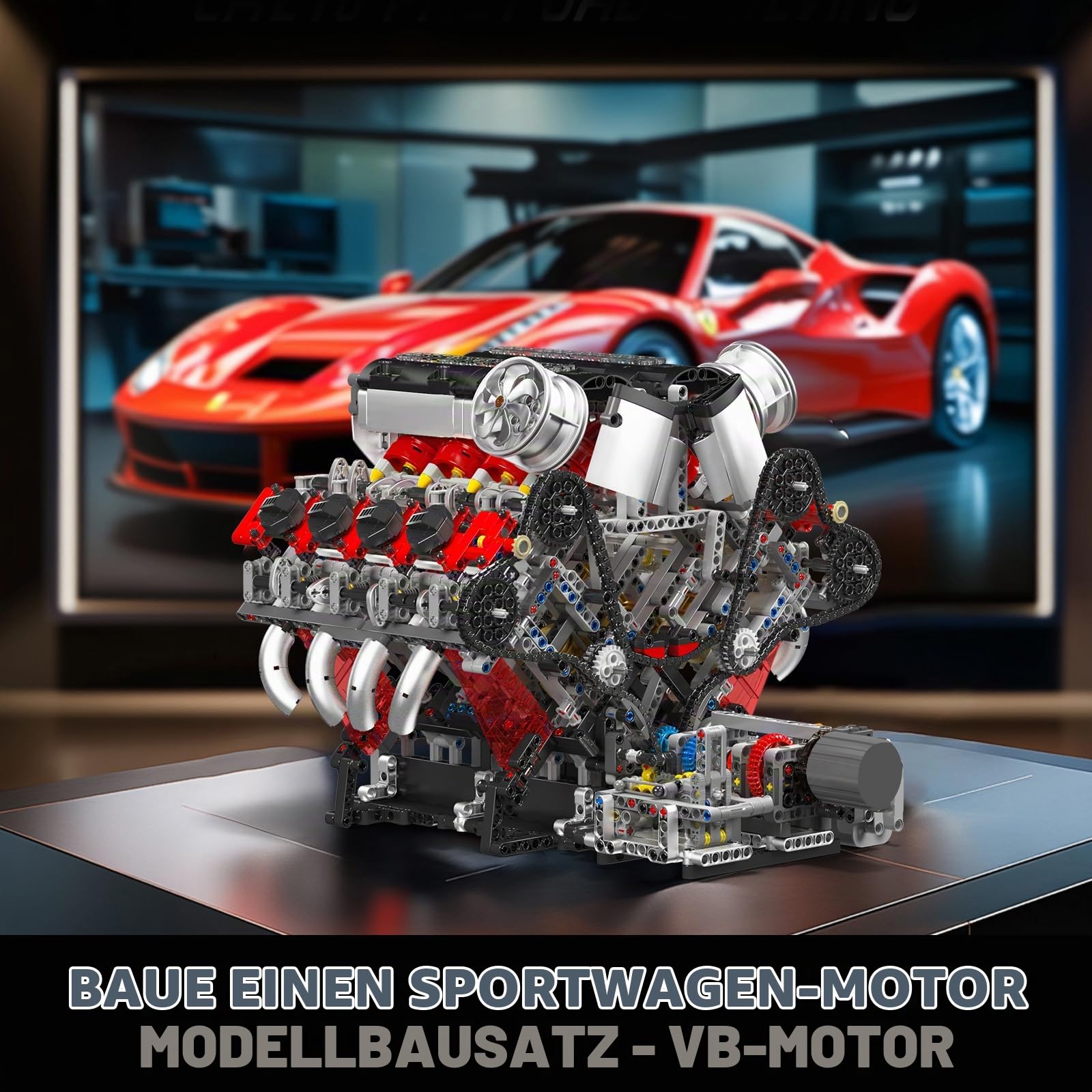 Mould King 10130 V8 Motor Modellbausatz, 2718 Teile zum BAU eines leistungsstarken V8-Motors – DIY STEM Technik-Bauset für Jugendliche & Erwachsene