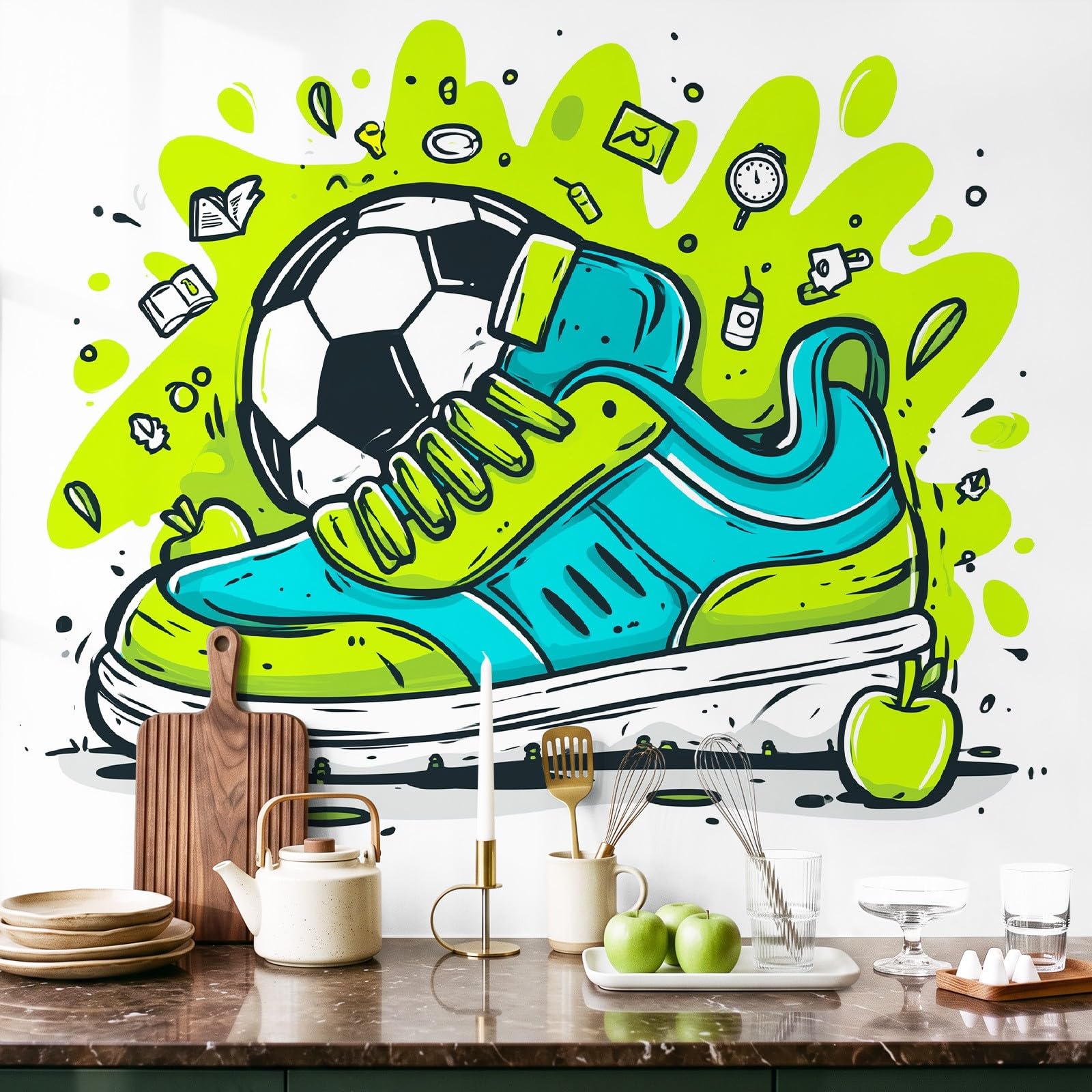 Art Fototapete Graffiti Sport Fototapete 350 x 256 cm Vlies Tapeten Fußball Sneaker Wandtapete Wohnzimmer Schlafzimmer Wohnzimmer Wand tapete Wandbilder Wand