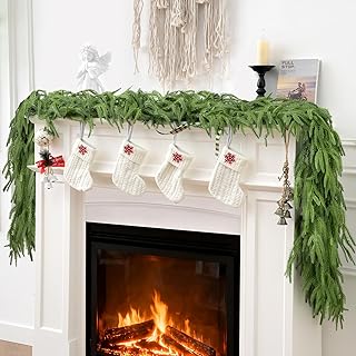 2Pcs Norfolk Pine Garlands, Real Touch Natural Winter Pine Christmas Gar...