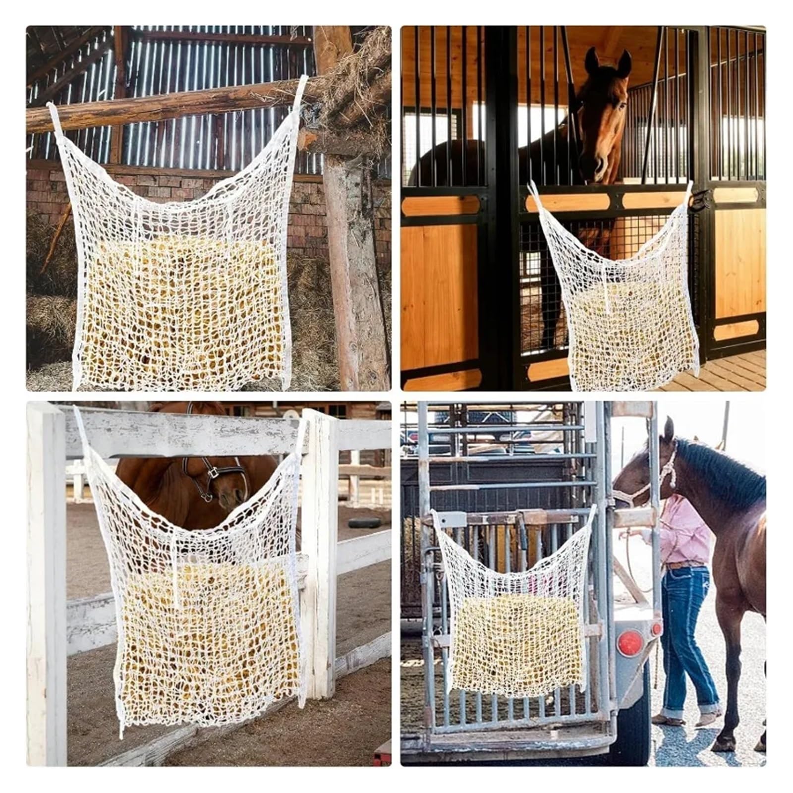 Red para heno con Agujeros pequeños, Haynet - Redes de heno de alimentación Lenta for Caballos y Cabras (2 Unidades, Blanco/Negro, 80 x 90 cm)(HayNet-Bk-2p)