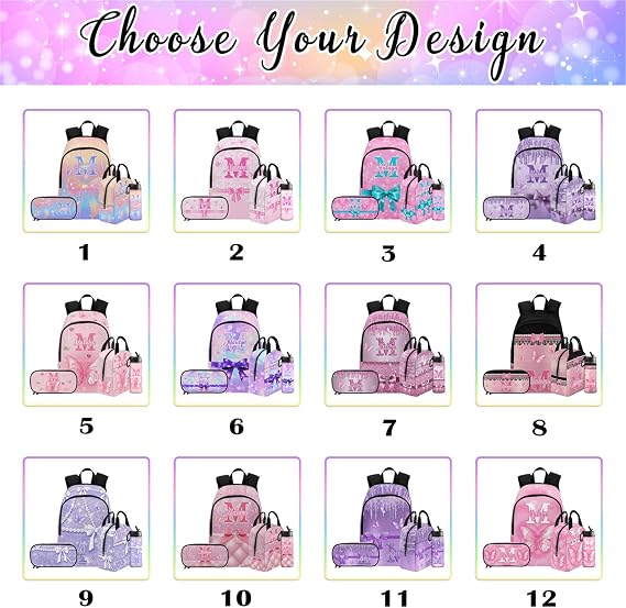 MyPupSocks Custom Girls Backpack with Lunch Box Sets, Personalized Butterfly Kids Schoolbag Casual Daypack for Students Customized Initial Bookbag Backpack Travel for Daughter Teens Girls