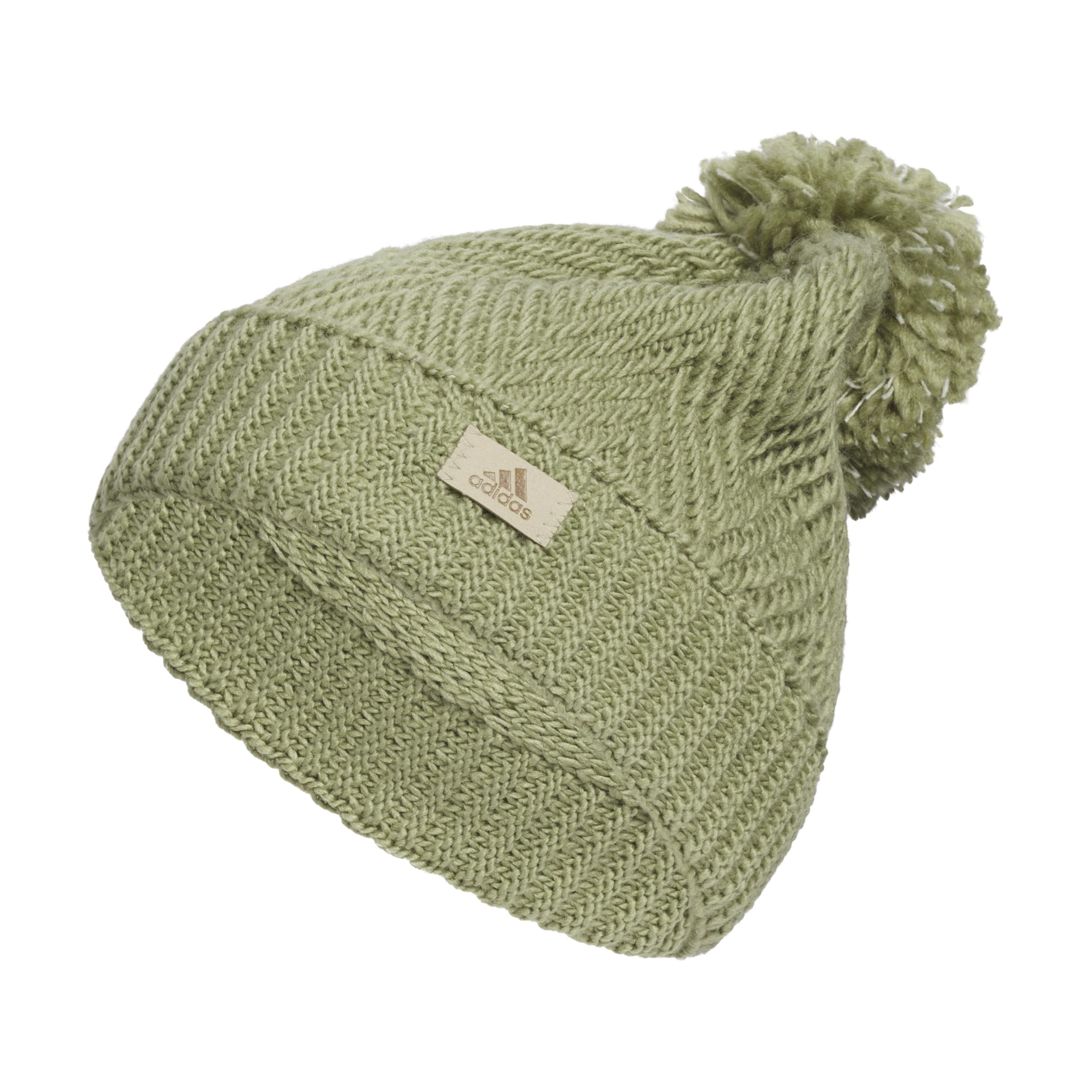 adidas Women's Pom Ballie Beanie, Cuffed Winter Hat/Cap with Pompom Fuzzy Ball Bucket, Tent Green/Linen Green/Twilight, One Size