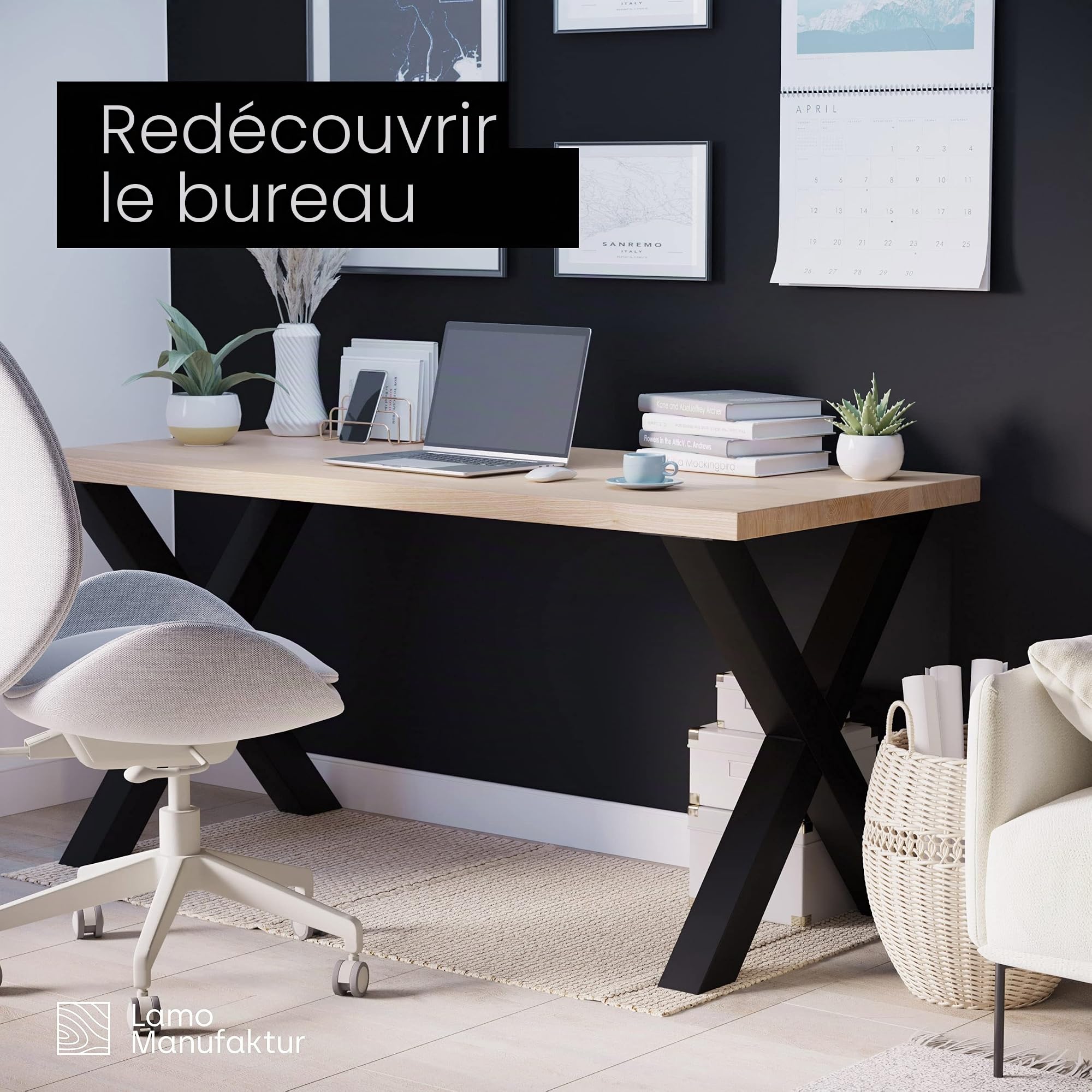 LAMO Manufaktur Pieds pour Table à Manger | Pieds de Bureau, modèle : Mark Massive | Profil 80x80 mm | Taille 80x72 cm (L x H) | Noir| 2 pièces | LTS-03-J-FF-9005