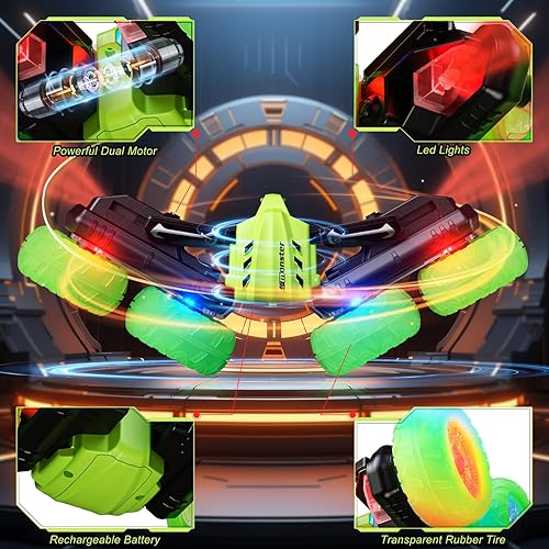 Miniatura 3 de Coche de control remoto, autos de acrobacias RC de 2.4 GHz con faros, luces de rueda, camión de control remoto recargable todoterreno 4WD, juguetes