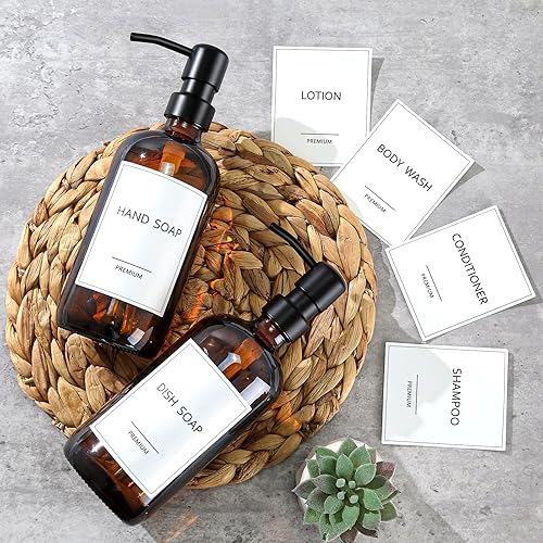 Miniatura 41 de GMISUN Dispensador de jabón de vidrio ámbar, paquete de 2 dispensadores de jabón de manos de baño con bomba de bambú, juego de dispensador de jabón