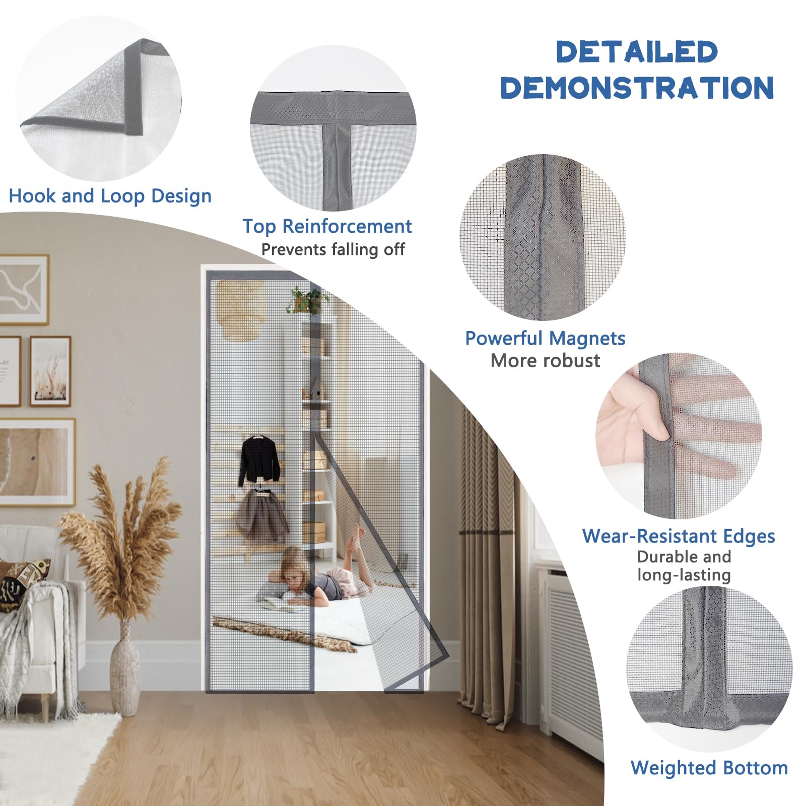 MAGICDOOR Magnetisch vliegengaas van glasvezel, 85 x 245 cm, centrale opening voor deuren, ramen, fijn net, krachtige magneet, muggennet, deur voor slaapkamer, balkon, grijs MAGICDOOR Magnetisch vliegengaas van glasvezel, 85 x 245 cm, centrale opening voor deuren, ramen, fijn net, krachtige magneet, muggennet, deur voor slaapkamer, balkon, grijs