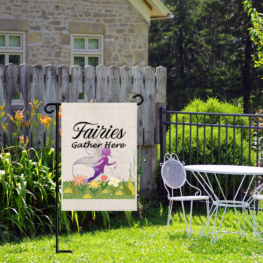 PWHAOO Gartenflagge »Fairies Gather Here« – Feen-Motiv, 45,7 X 31,8 Cm, Doppelseitig Bedruckt