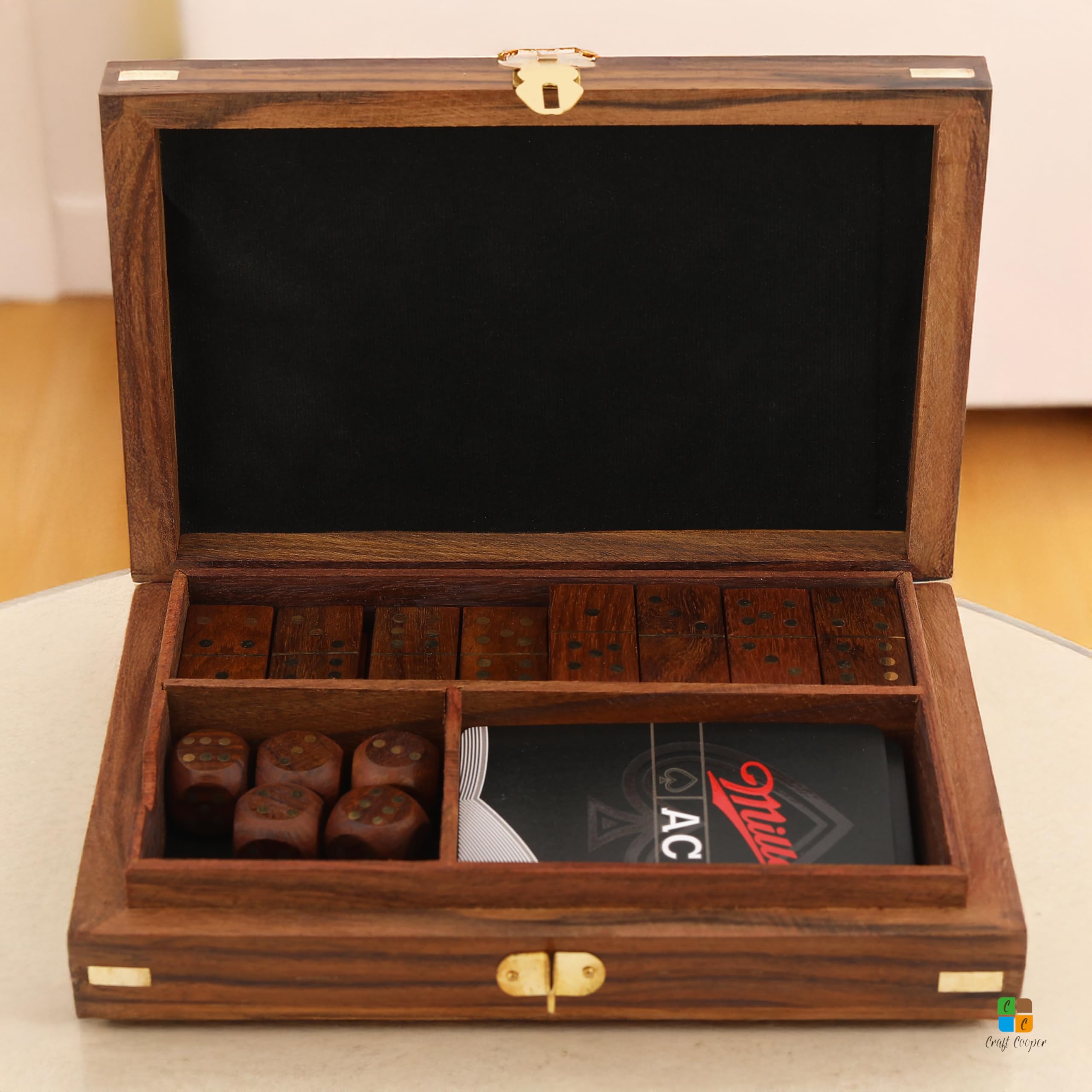 Craft Cooper || Unique Birthday Gift Ideas Handcrafted Classic Wooden Playing Card Holder Deck Box Storage Case Organizer (BROWN, 12x18x4) 3