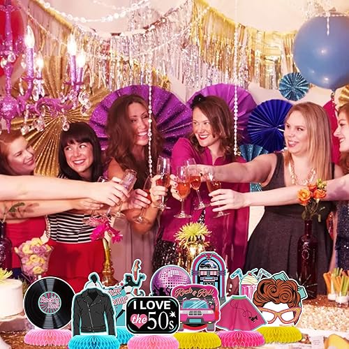 Miniatura 4 de 12 piezas de centros de mesa de nido de abeja de los años 50, decoraciones de fiesta de los años 50, decoración retro de los años 50, centros de