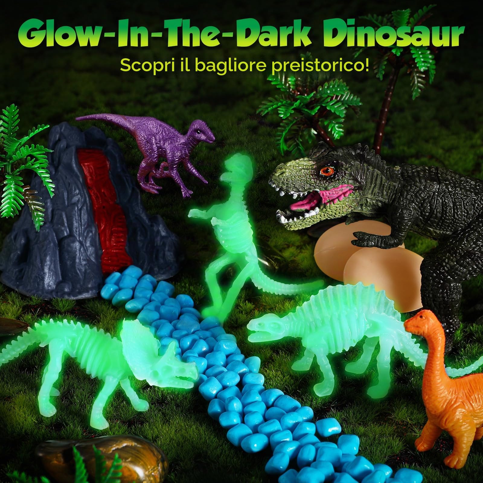 FRUSE Sabbia Giocattolo per Bambini, Kit di Sabbiera con Sabbia Magica, Dinosauro Giocattolo, Lente d'Ingrandimento con Dinosauri, Giocattoli Sensoriali Giochi Sabbiera Regalo di Natale per Bambini