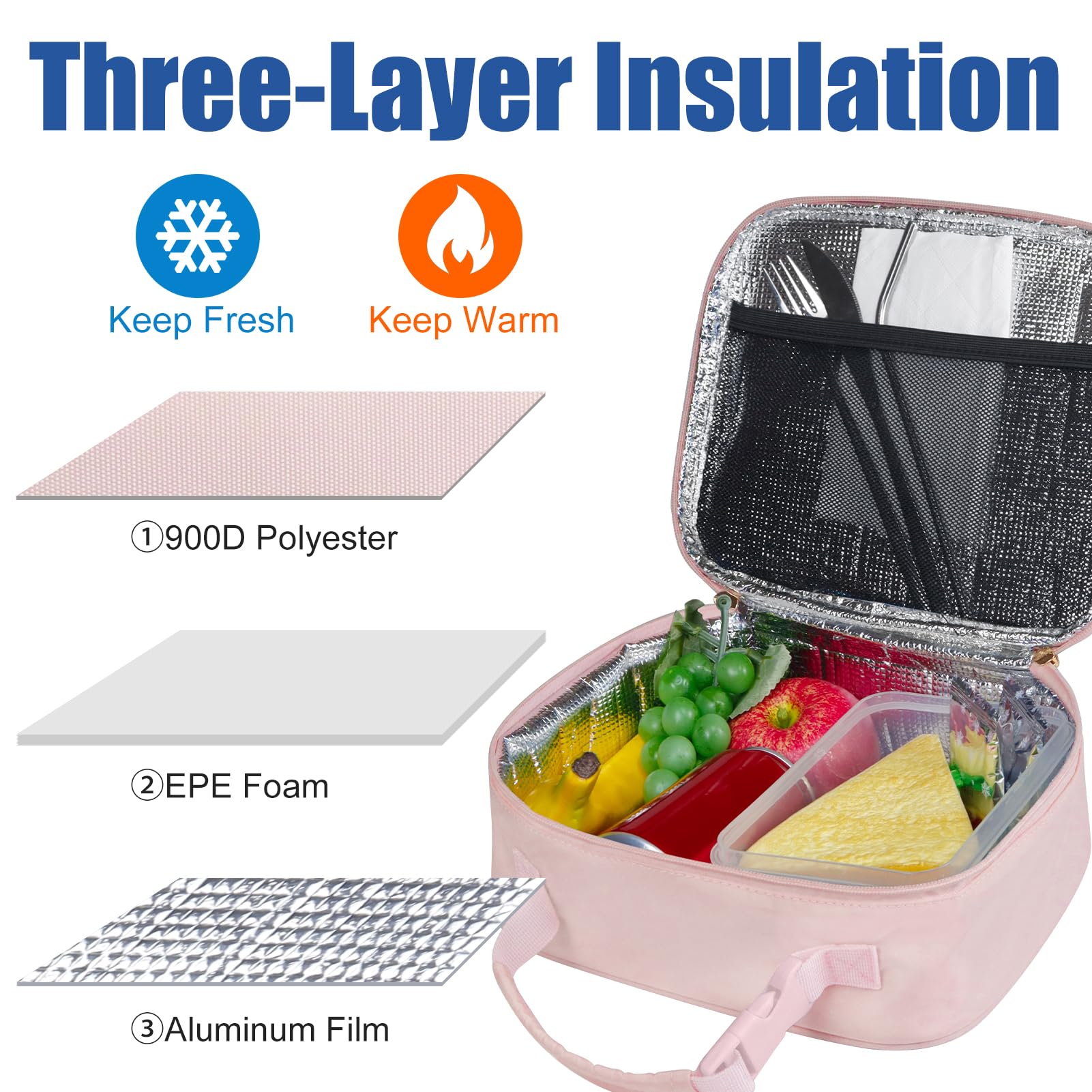 Aosbos Insulated Lunch Bags for Women Girls Ladies Portable Soft Cool Bag Lunchbox Reusable Thermal Water-Resistant Cooler Tote for School Work Picnic Outdoor - Image 4