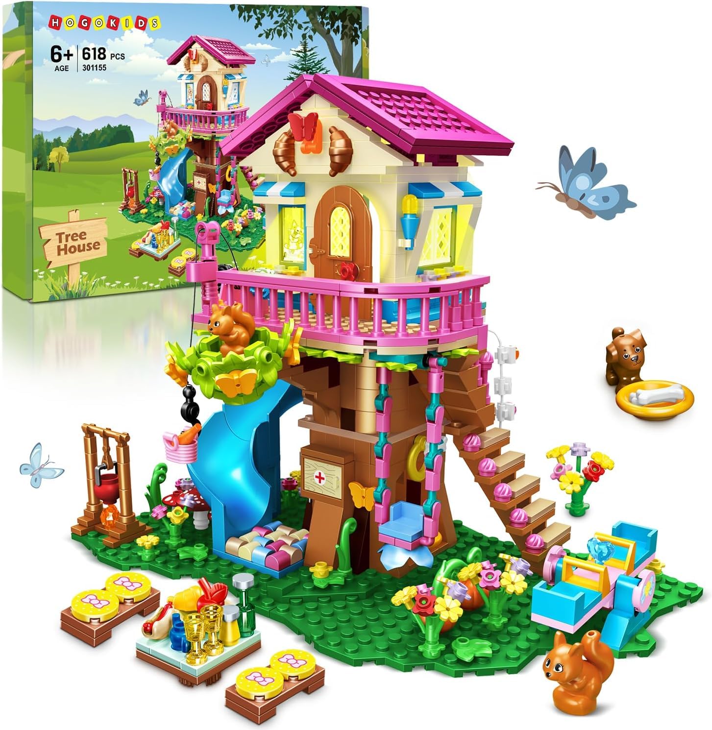 Tree House Friends Building Toys for 6 7 8 9 10 12+ Year Old Girls Boys, Light-up Forest Friendship Animals Flowers Treehouse STEM Construction Craft Kit, Birthday Christmas Toy Gifts for Kids, 660Pcs