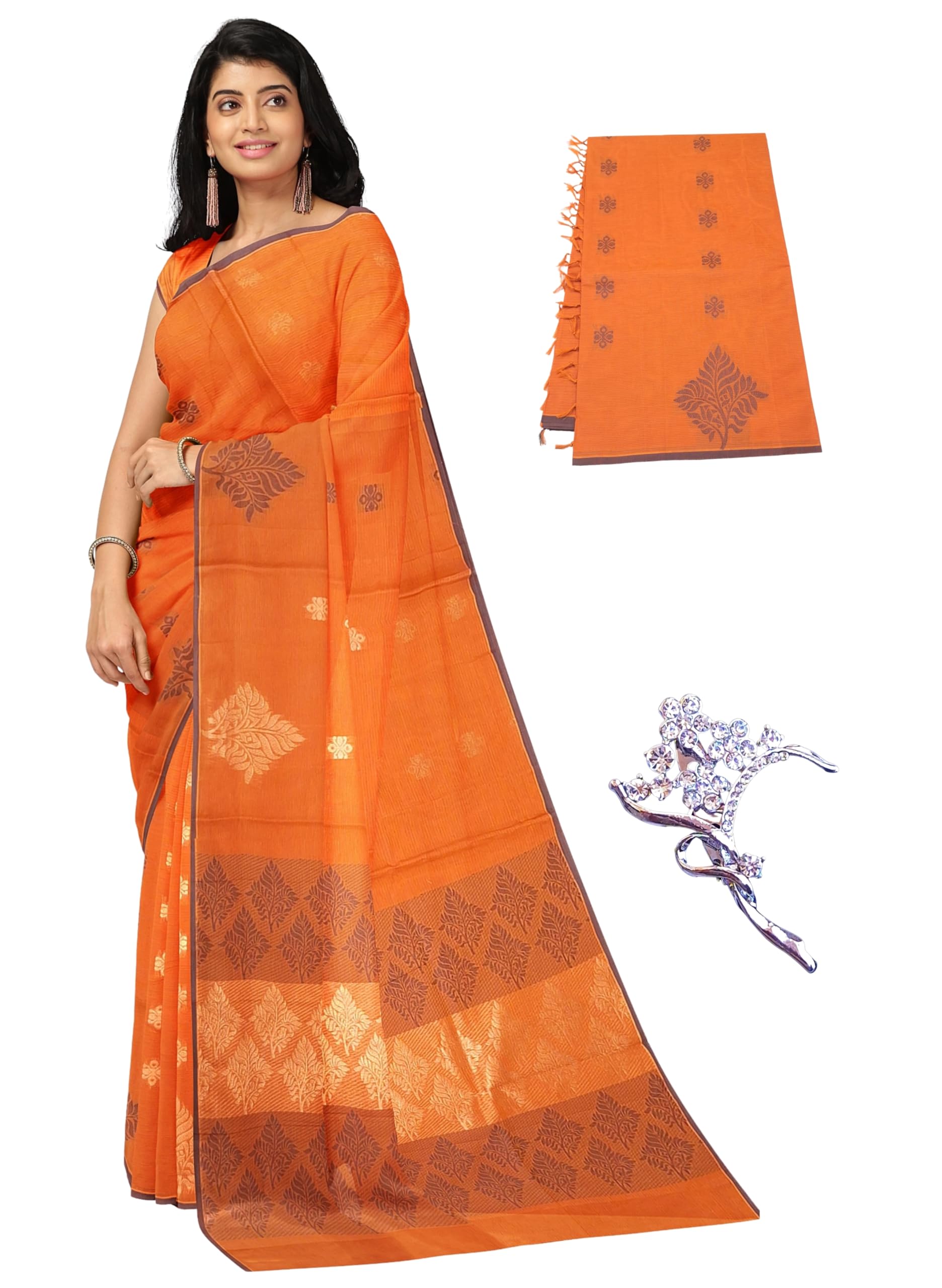 nandavanam Women's 100 Count Kovai Cotton Saree | Handloom Negamam Cotton Saree | Coimbatore Cotton Saree - With Blouse-picture-39